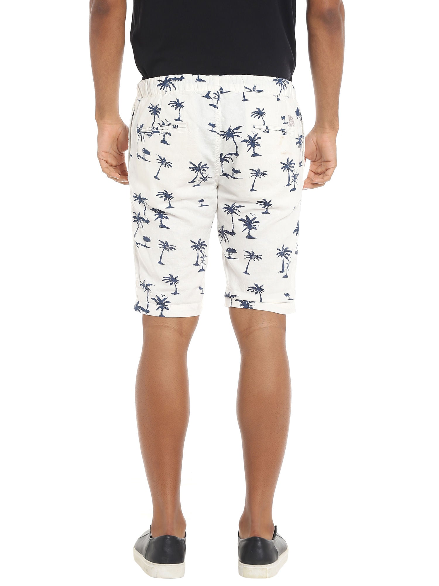 White Palm Tree Print Drawstring Shorts