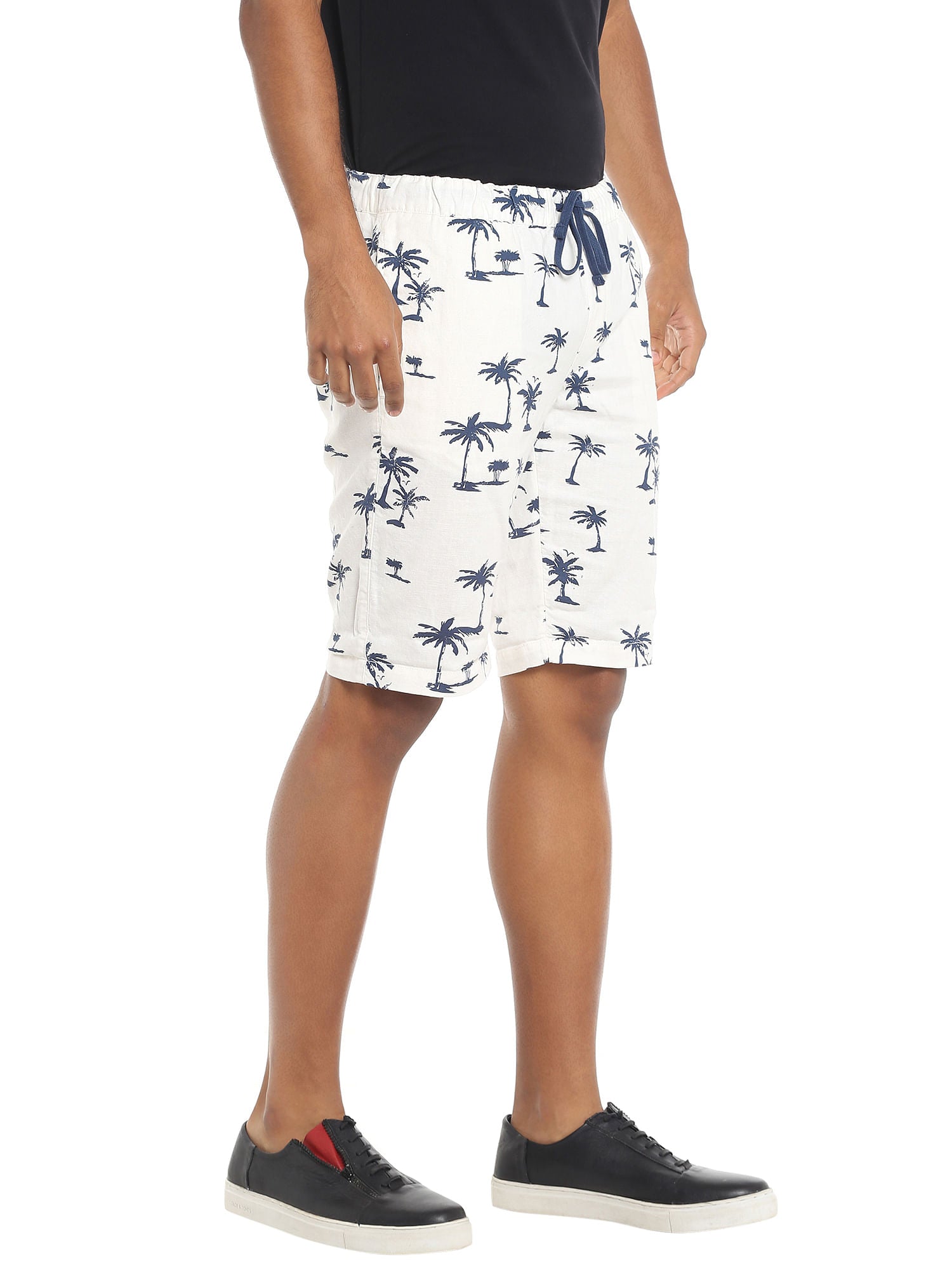 White Palm Tree Print Drawstring Shorts