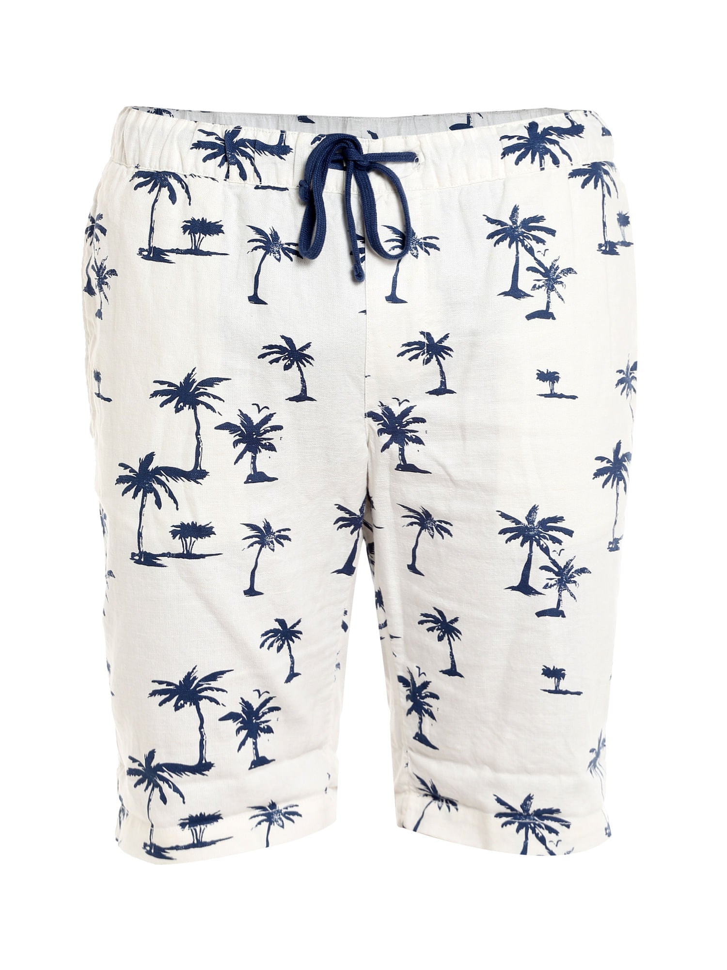 White Palm Tree Print Drawstring Shorts