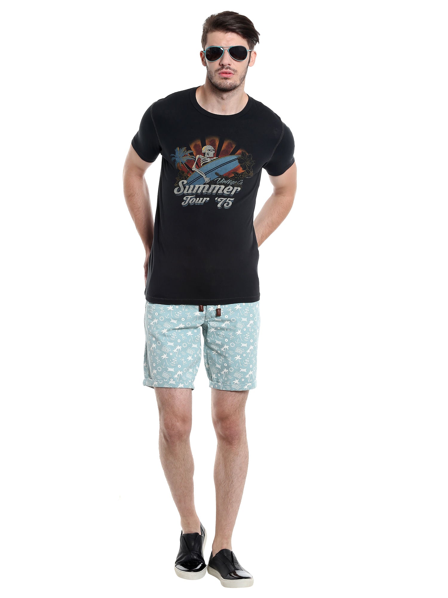 Blue Printed Chino Shorts