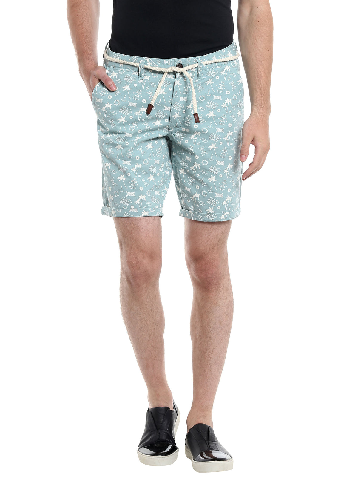 Blue Printed Chino Shorts - S