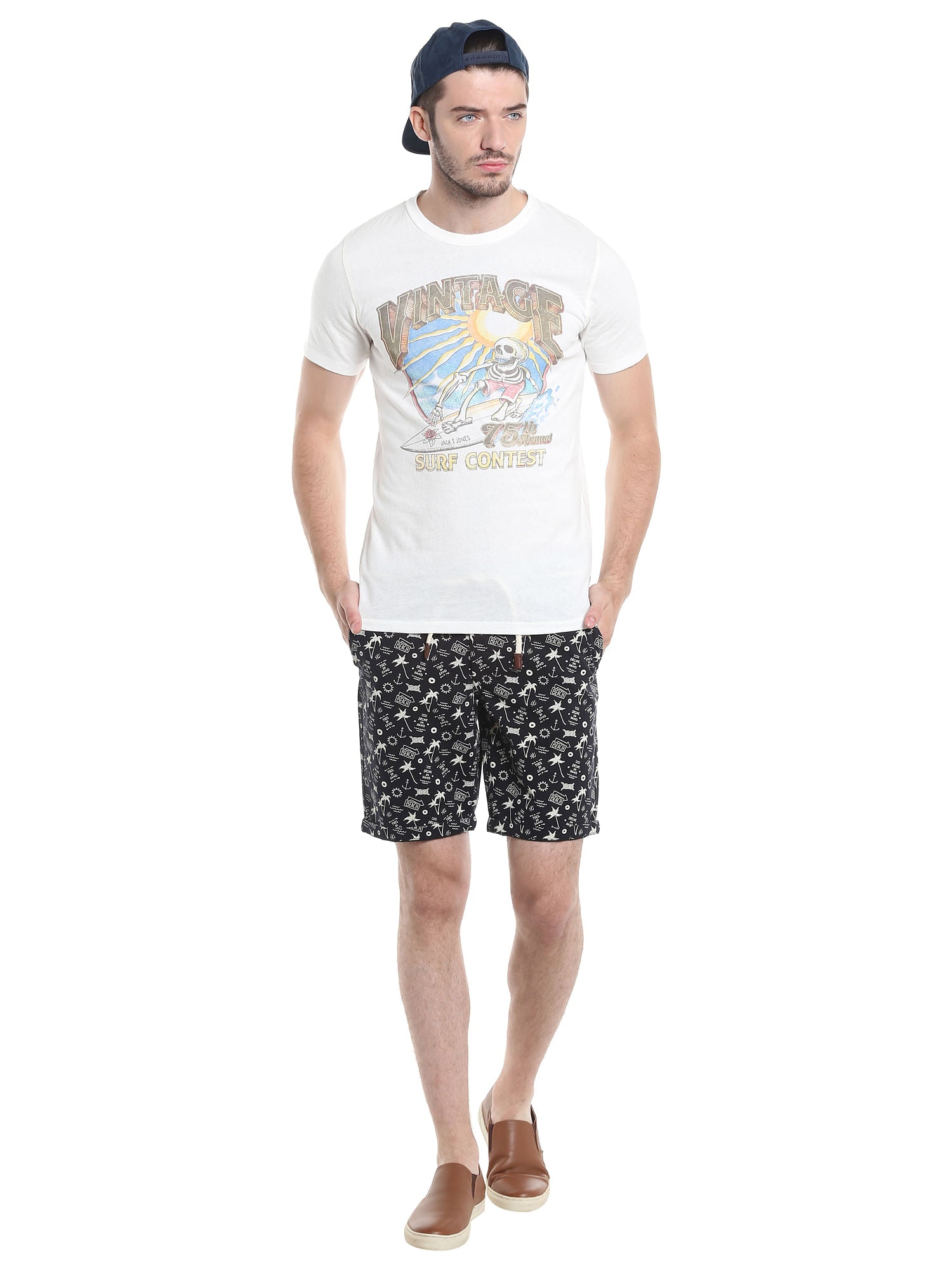 Black Printed Chino Shorts