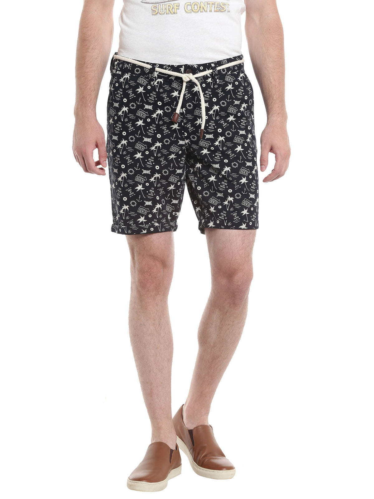 Black Printed Chino Shorts - S