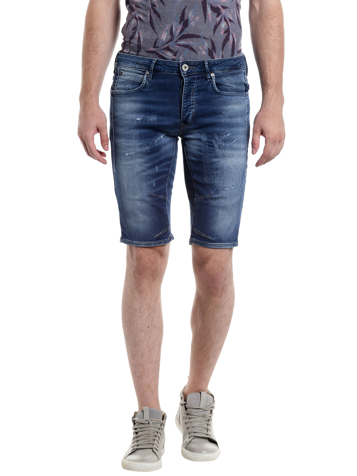 Dark Blue Denim Slim Fit Shorts - S