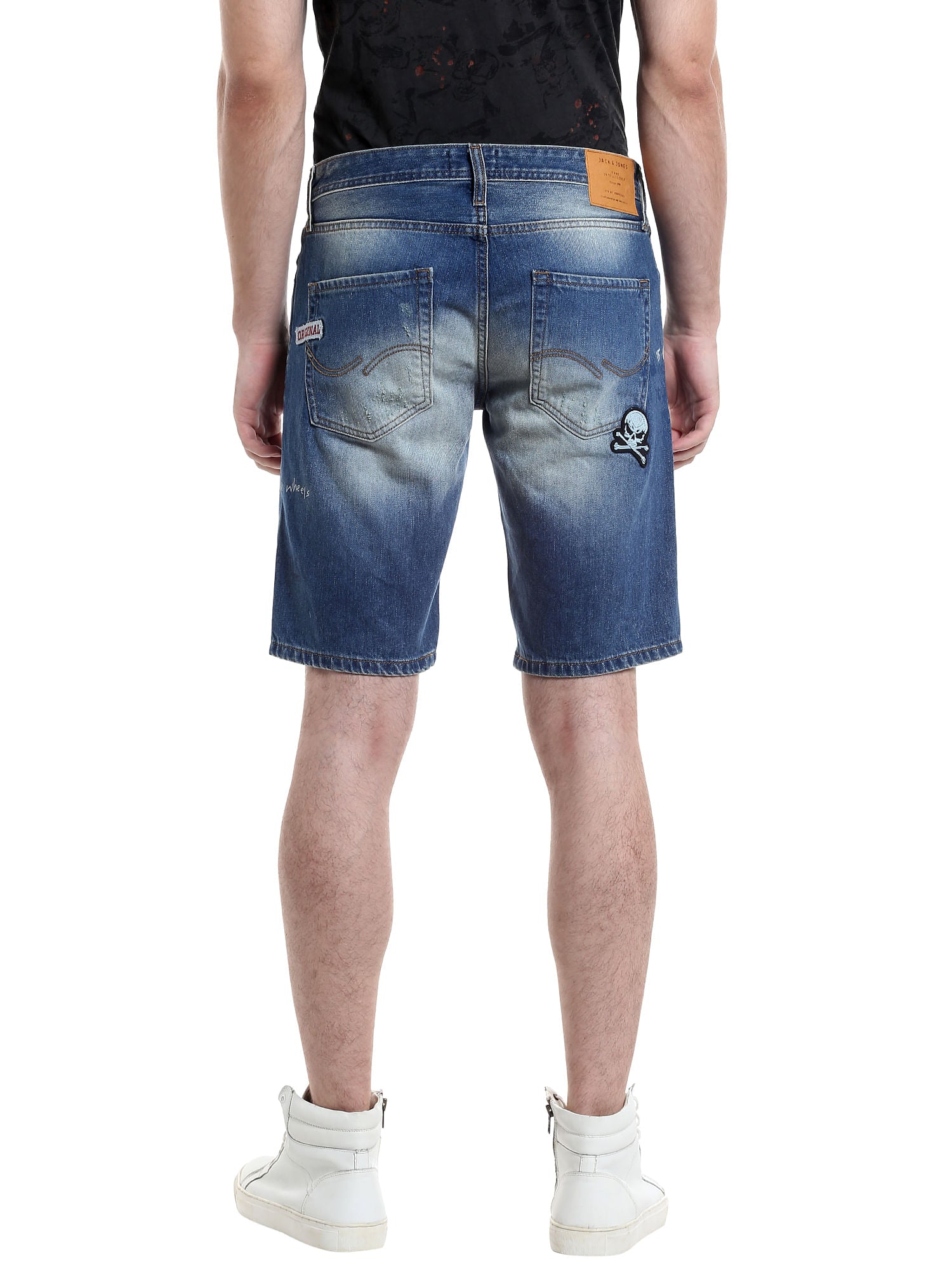 Blue Slogan Print Denim Shorts