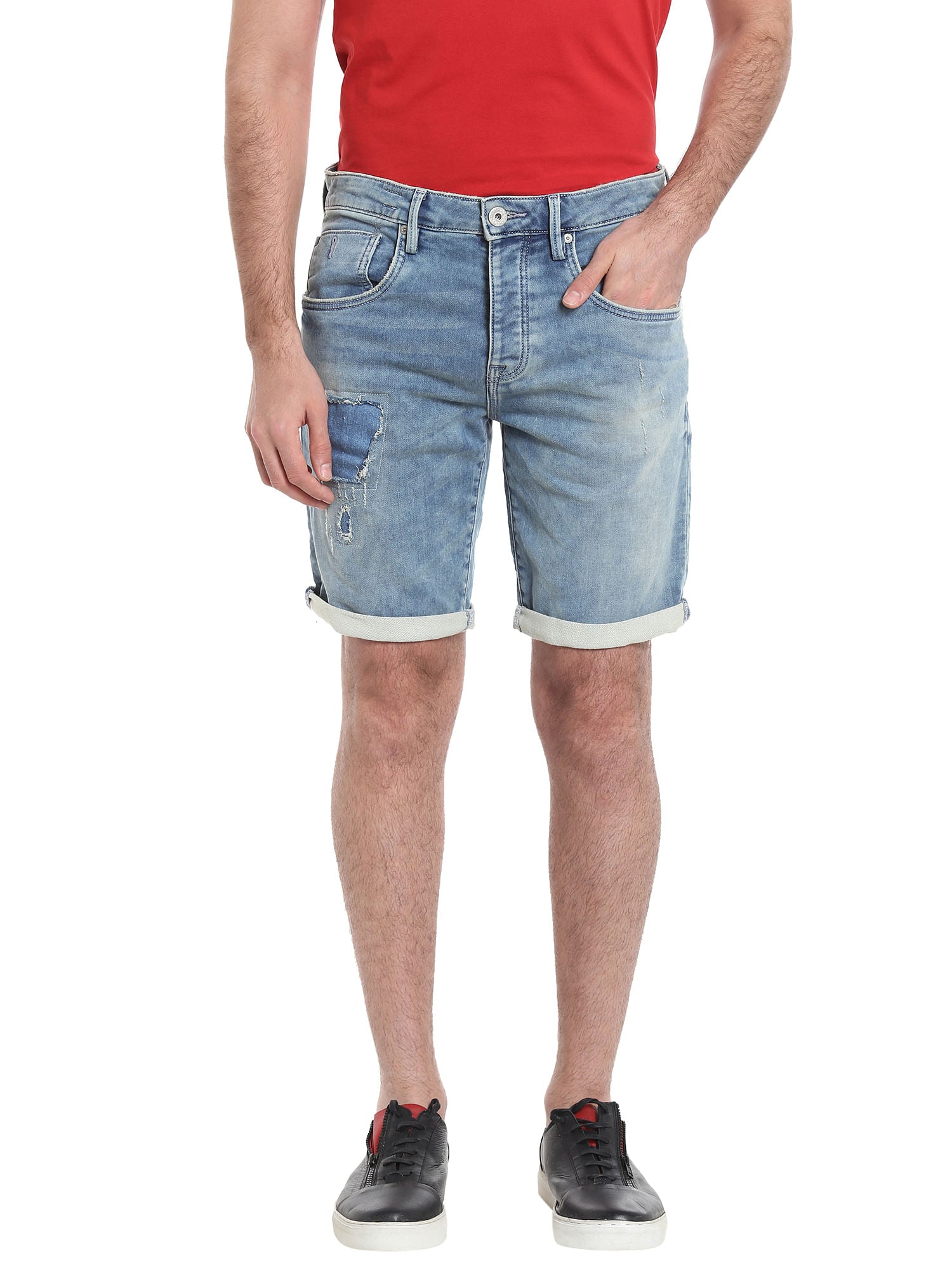 Light Blue Denim Mid Rise Shorts