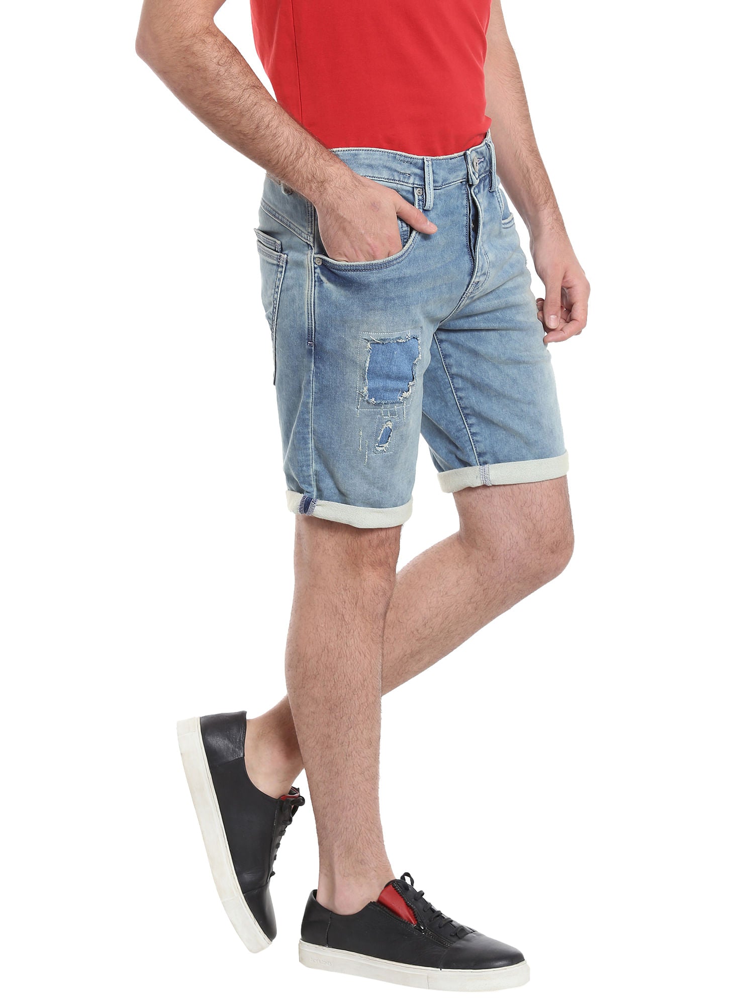 Light Blue Denim Mid Rise Shorts