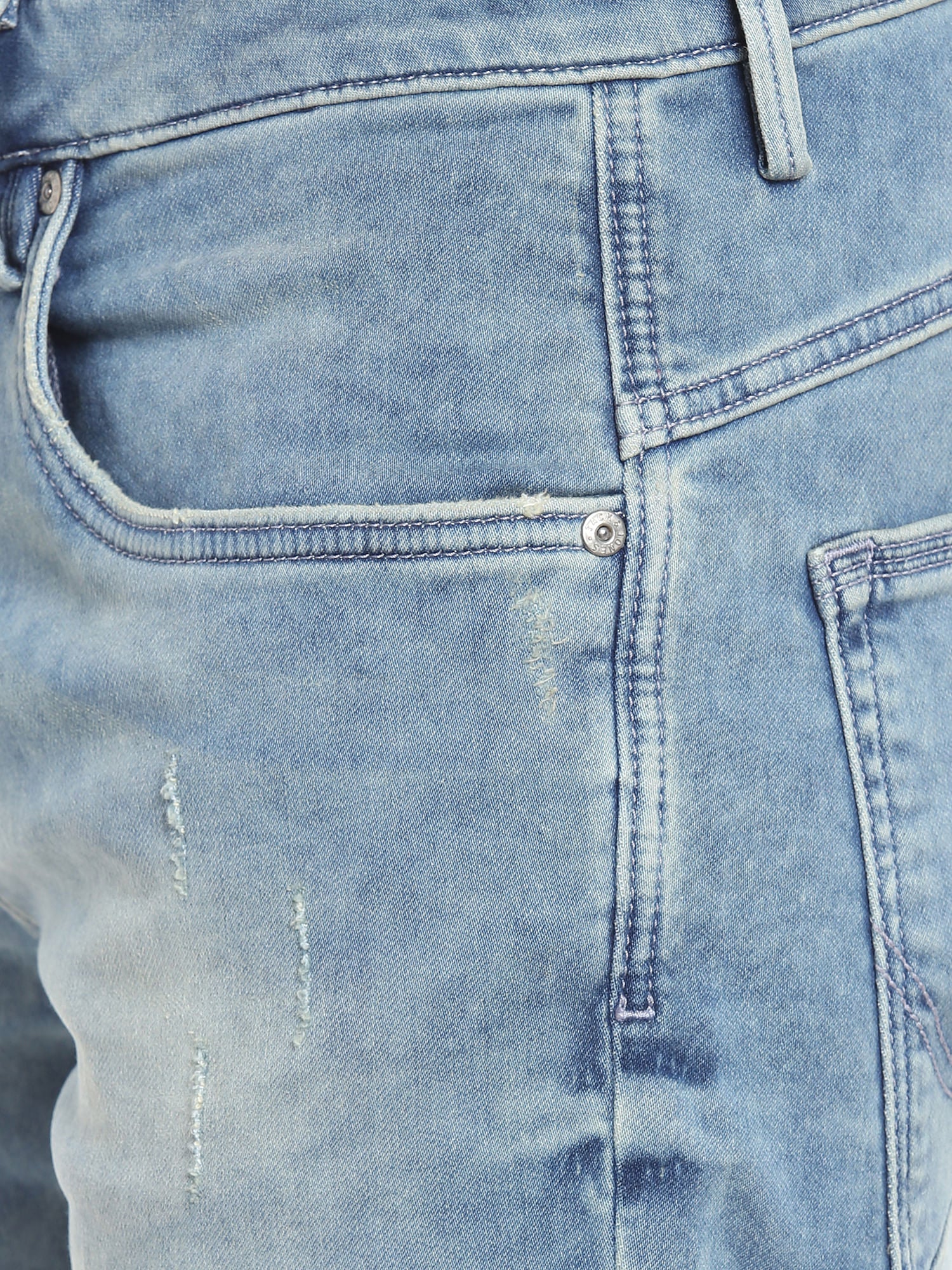 Light Blue Denim Mid Rise Shorts