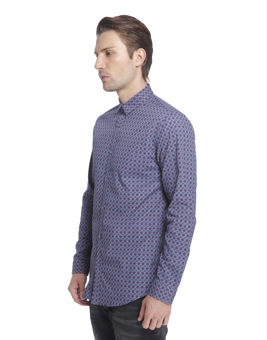 Blue All Over Print Slim Fit Shirt