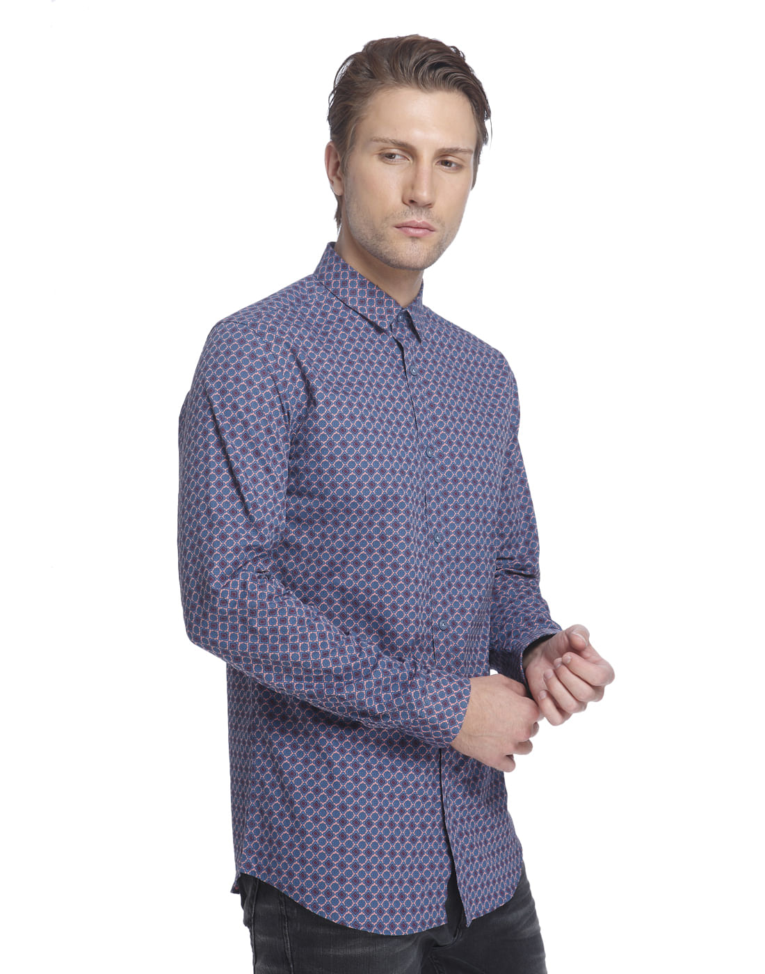 Blue All Over Print Slim Fit Shirt