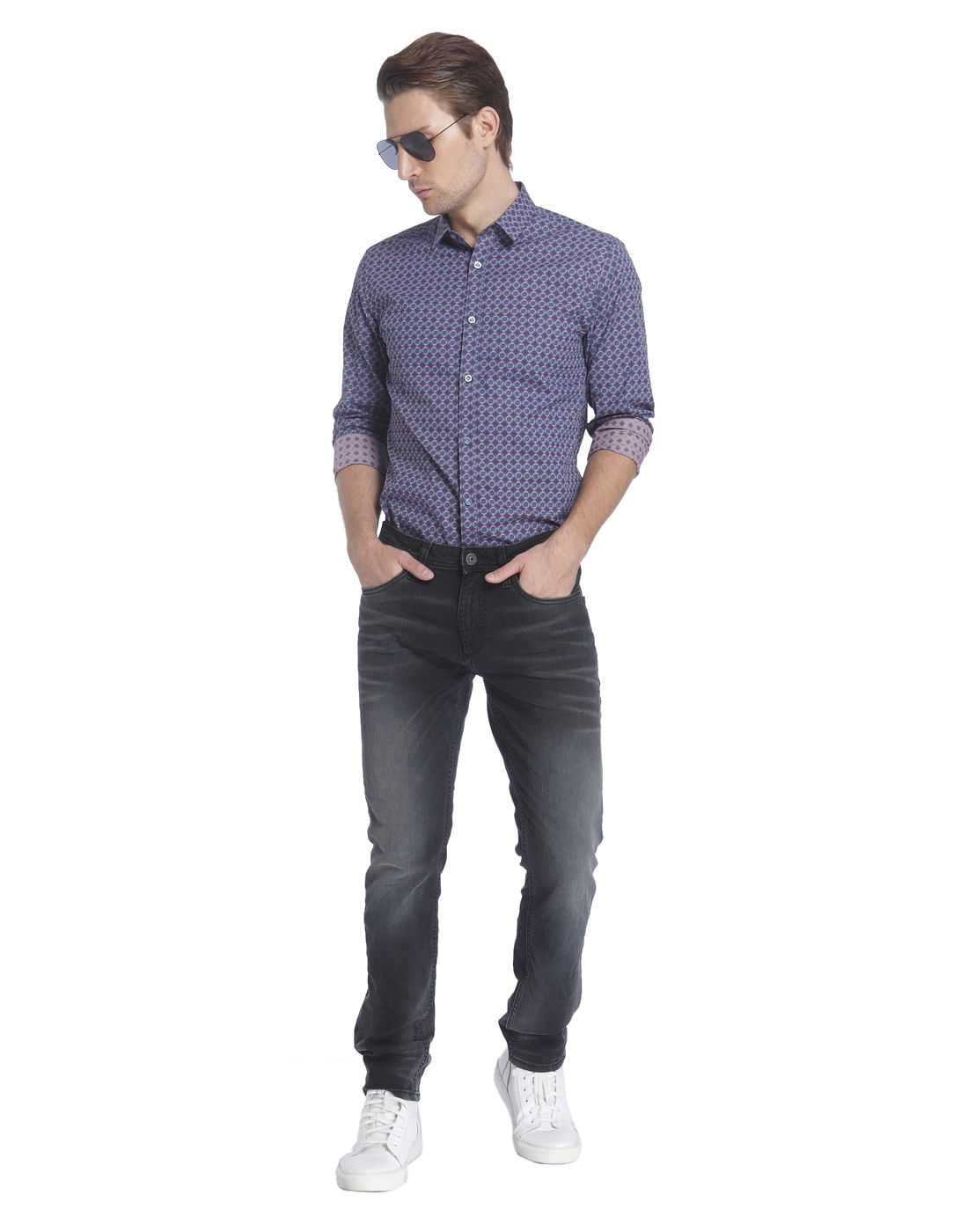 Blue All Over Print Slim Fit Shirt