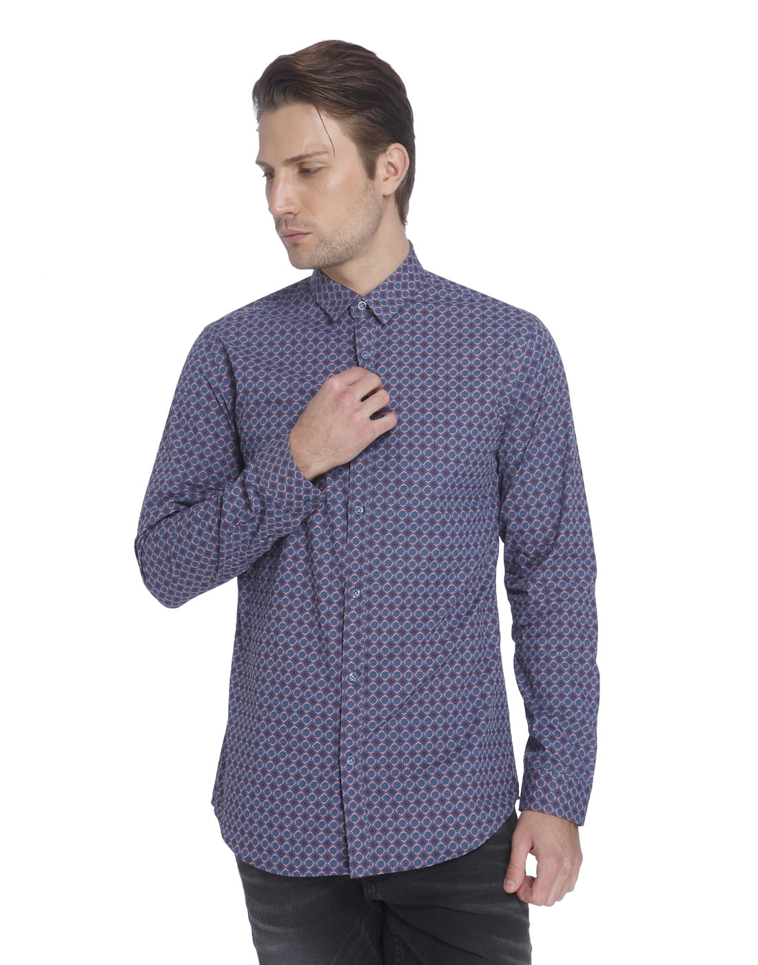 Blue All Over Print Slim Fit Shirt - S