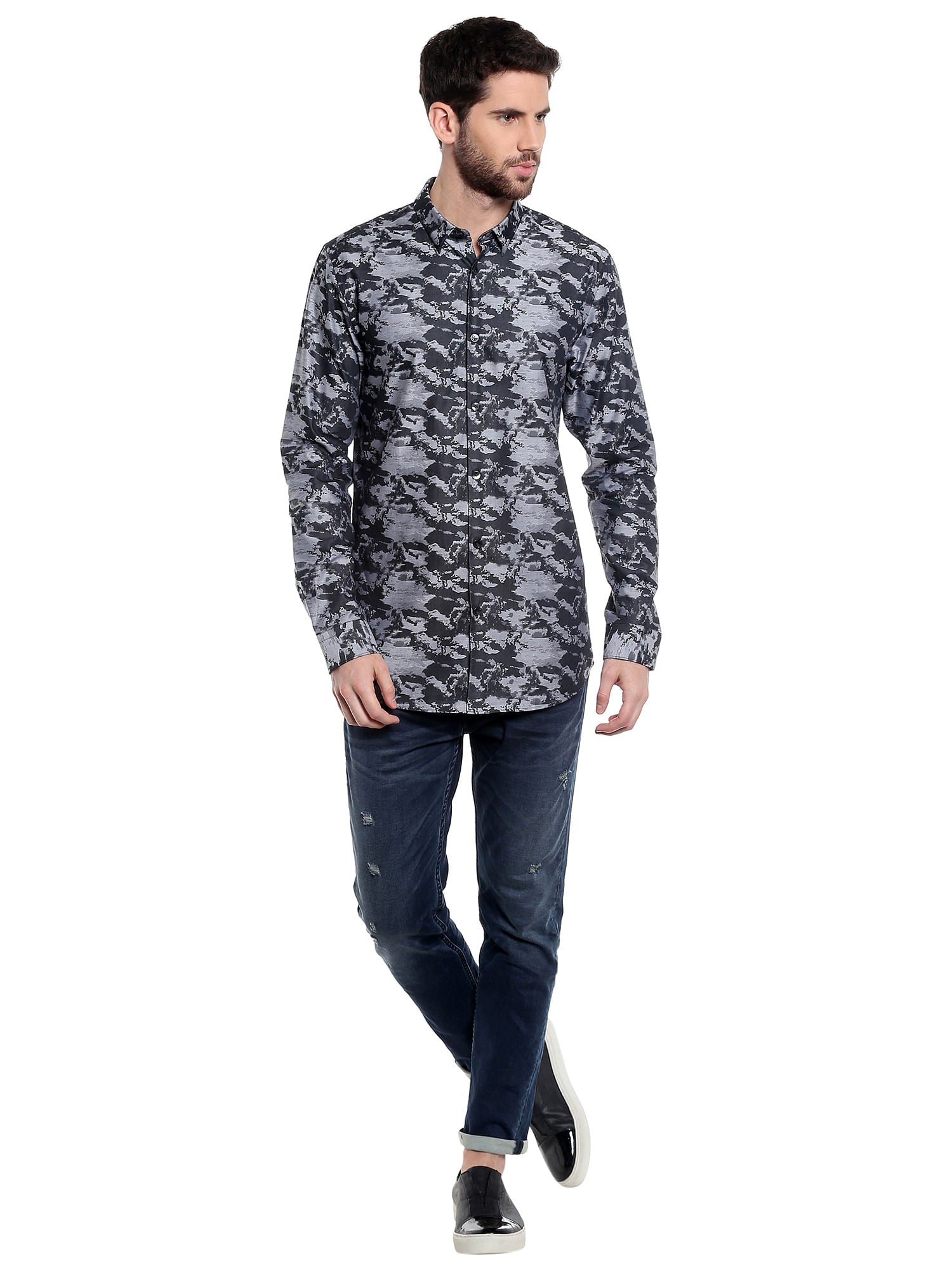 Black Printed Slim Fit Shirt