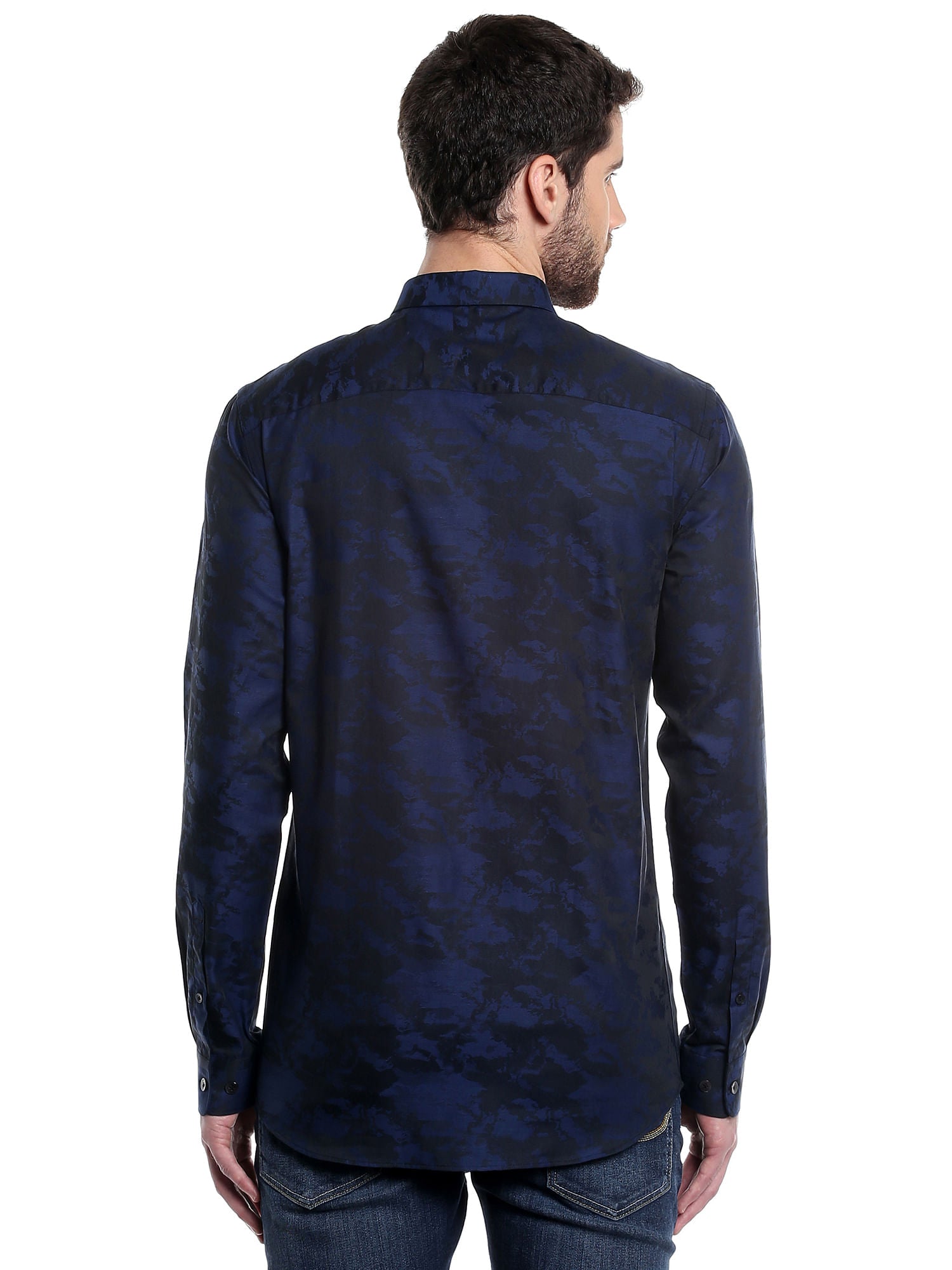 Dark Blue Printed Slim Fit Shirt