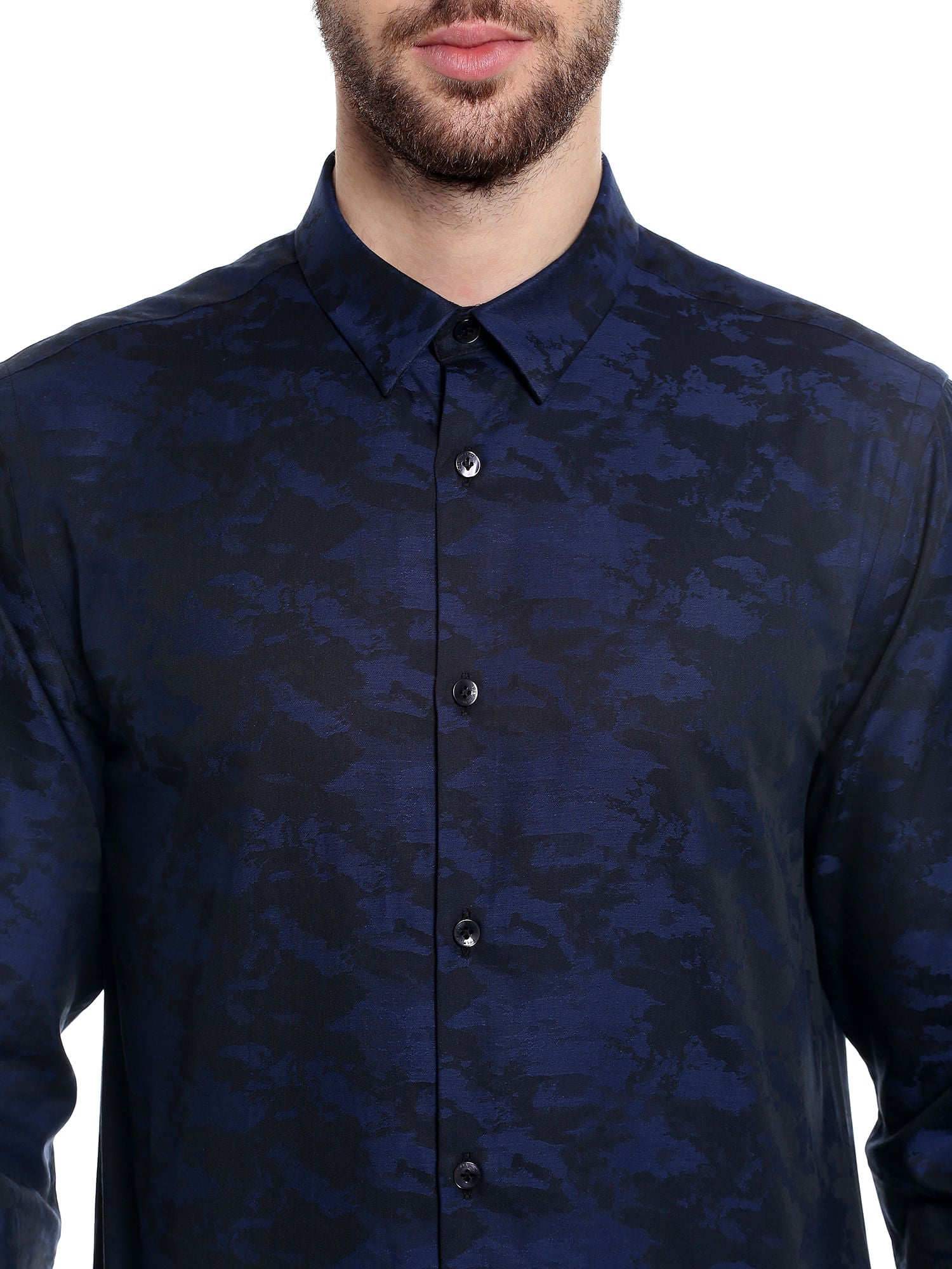 Dark Blue Printed Slim Fit Shirt