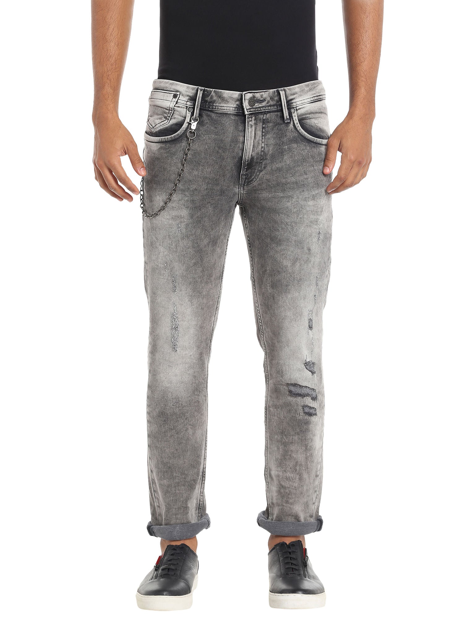 Grey Heavy Distressed Slim Fit Jeans