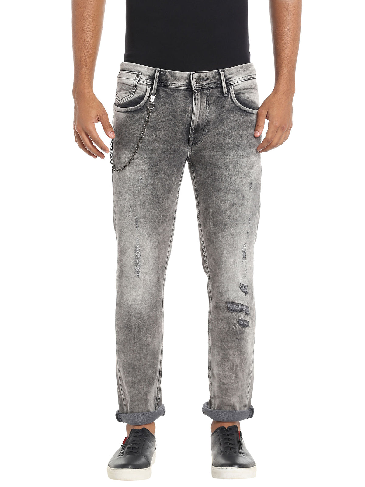 Grey Heavy Distressed Slim Fit Jeans - 28/32