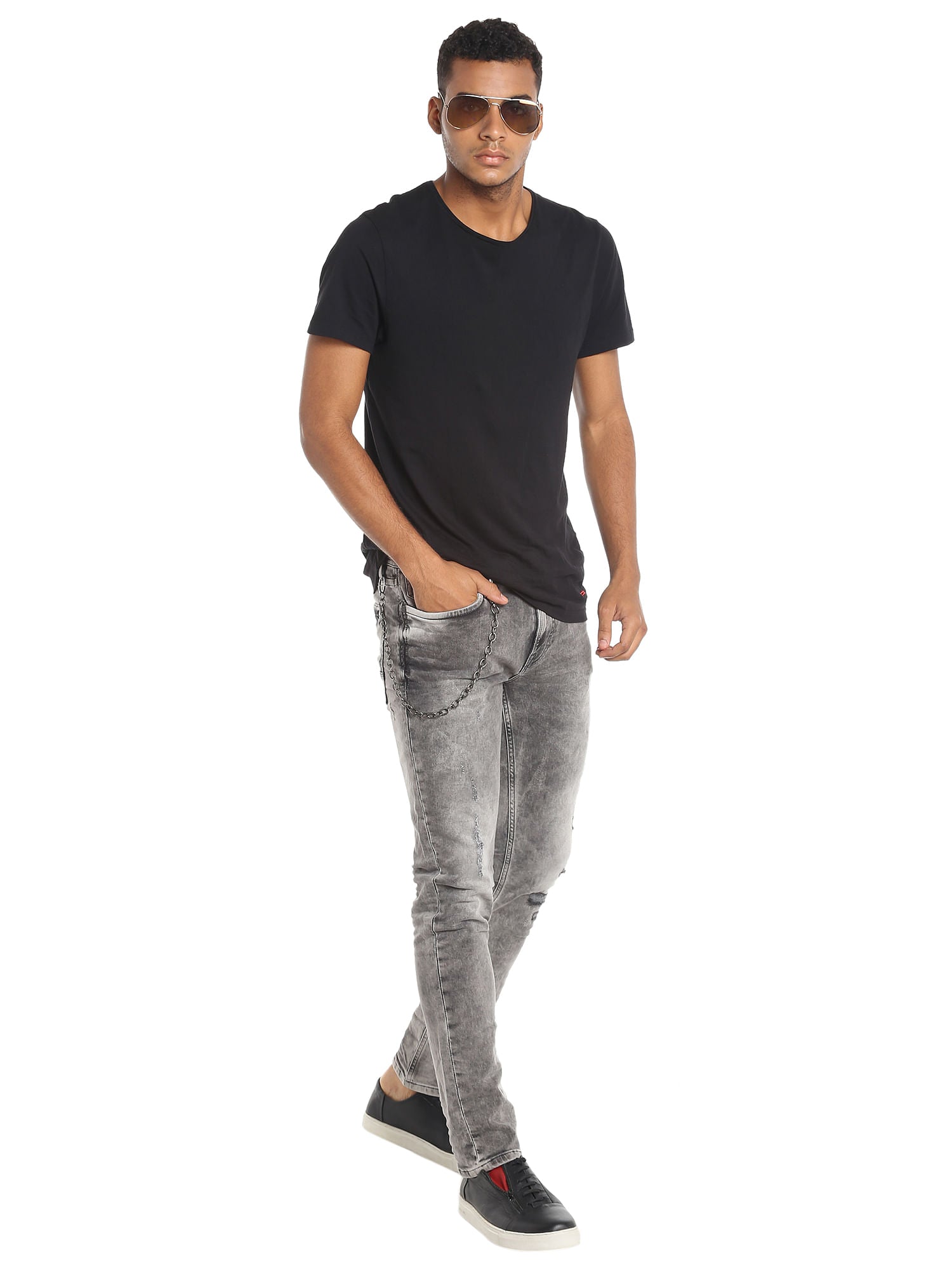 Grey Heavy Distressed Slim Fit Jeans