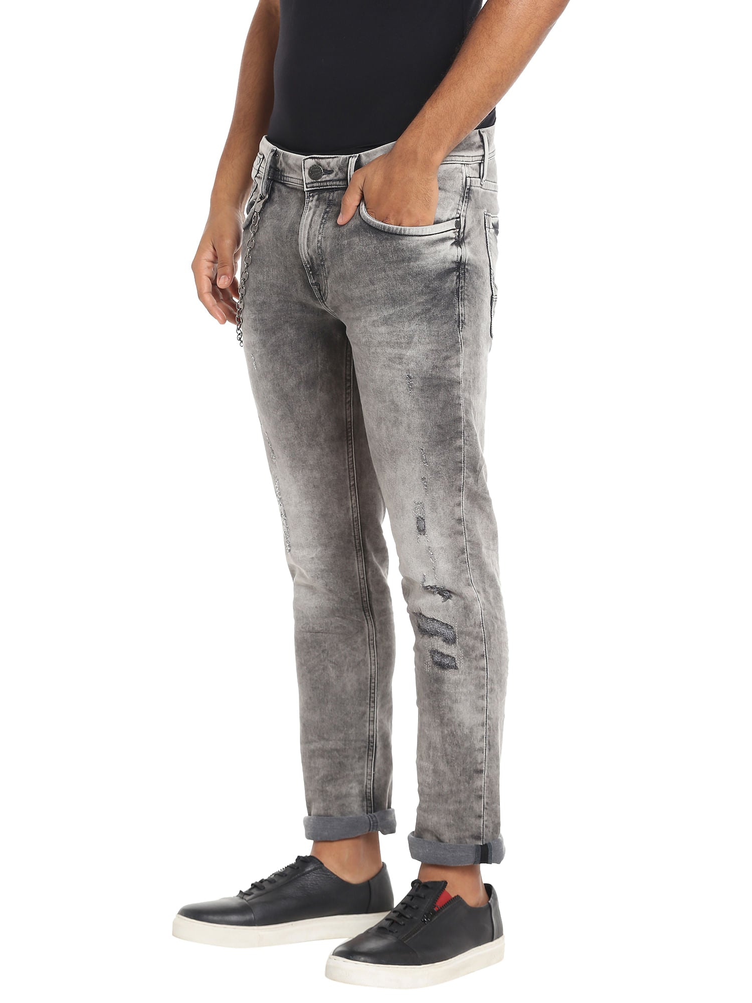 Grey Heavy Distressed Slim Fit Jeans