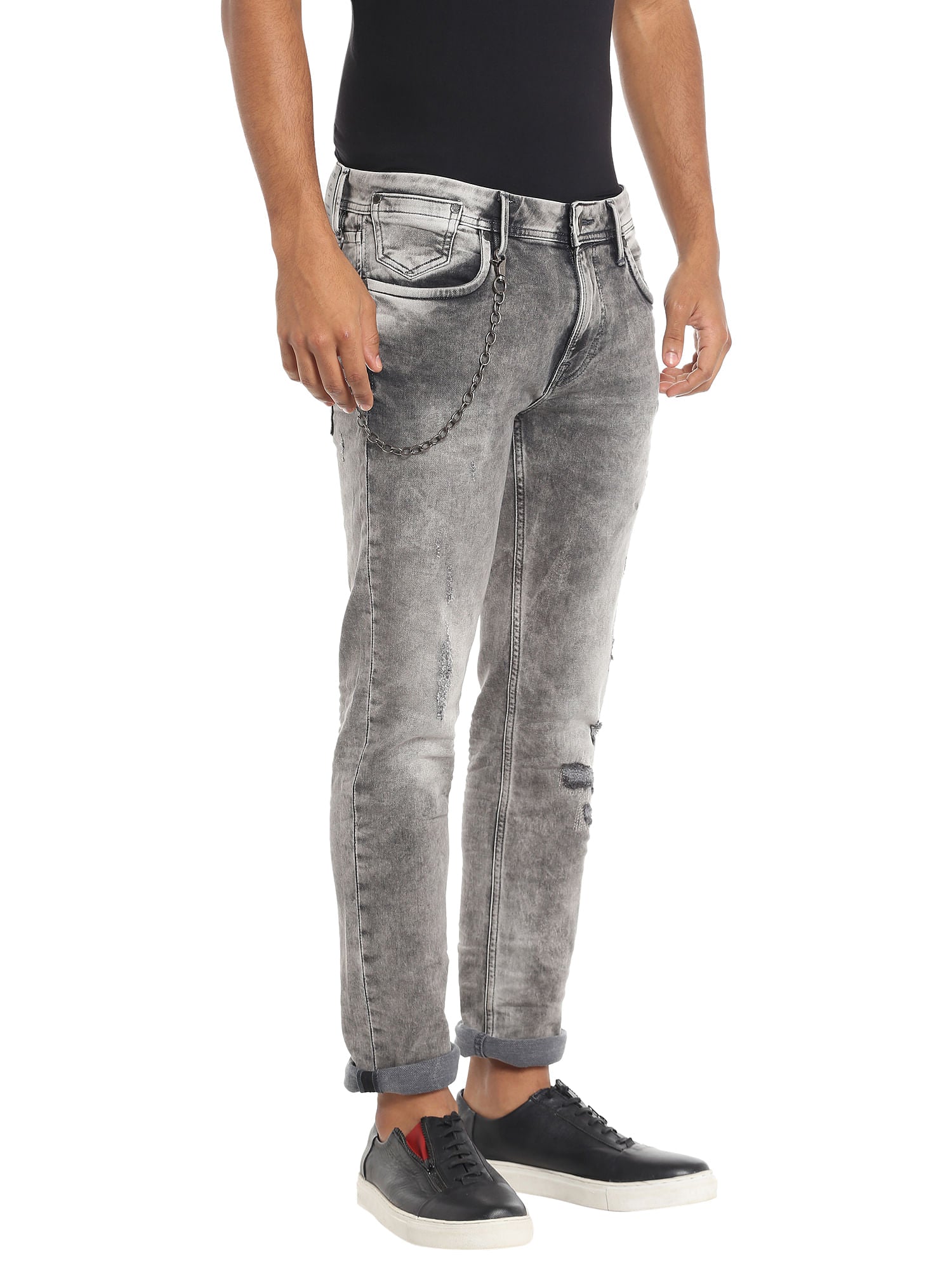 Grey Heavy Distressed Slim Fit Jeans