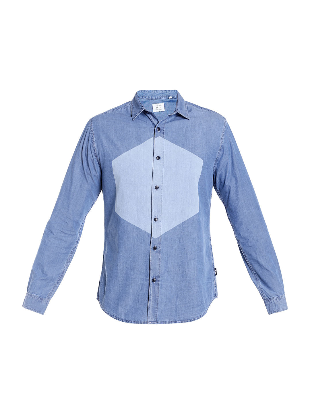 Dark Blue Colour Blocked Denim Shirt