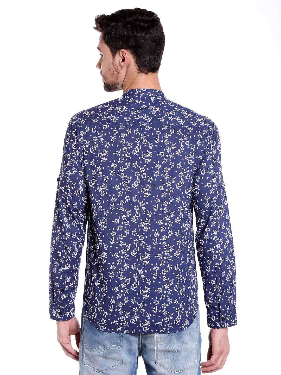 Blue Floral Print Long Sleeves Shirt