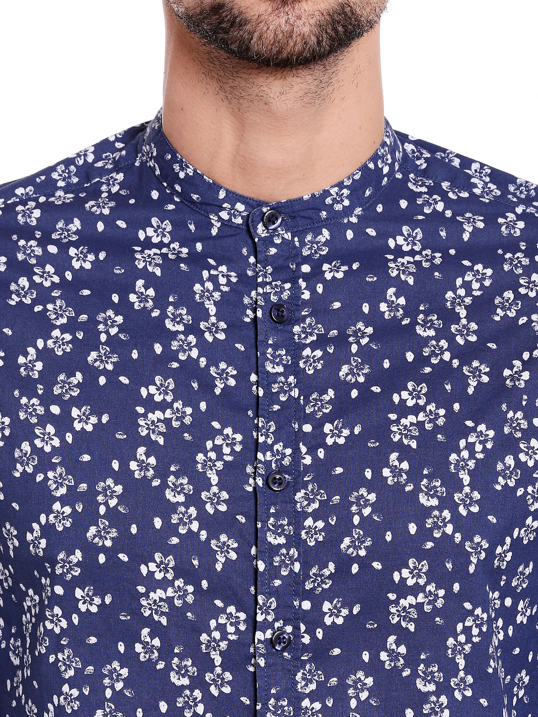 Blue Floral Print Long Sleeves Shirt