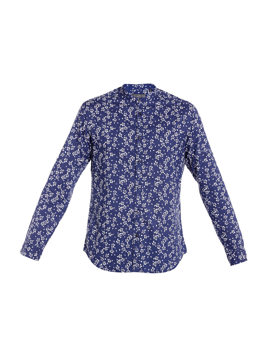 Blue Floral Print Long Sleeves Shirt
