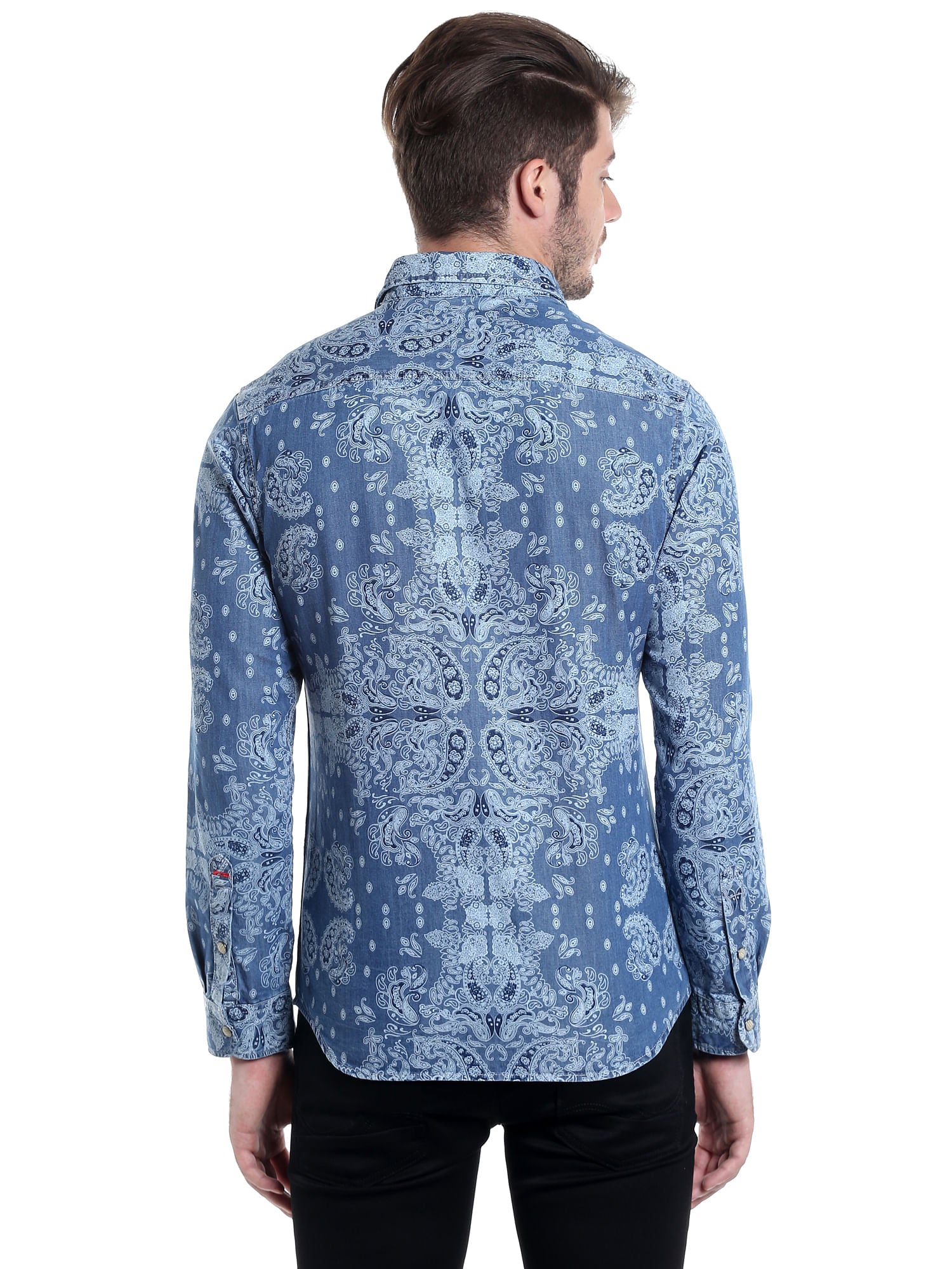 Baroque Print Blue Denim Shirt