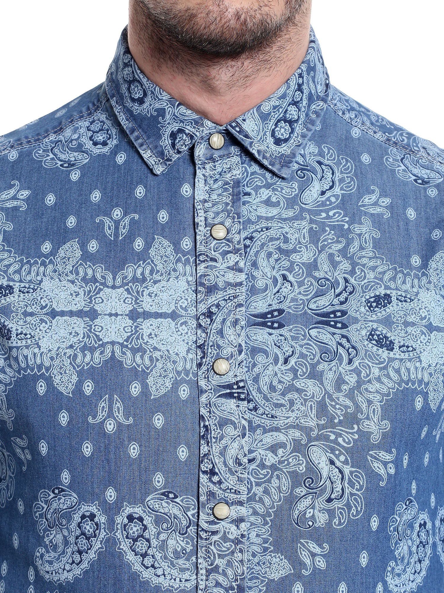 Baroque Print Blue Denim Shirt