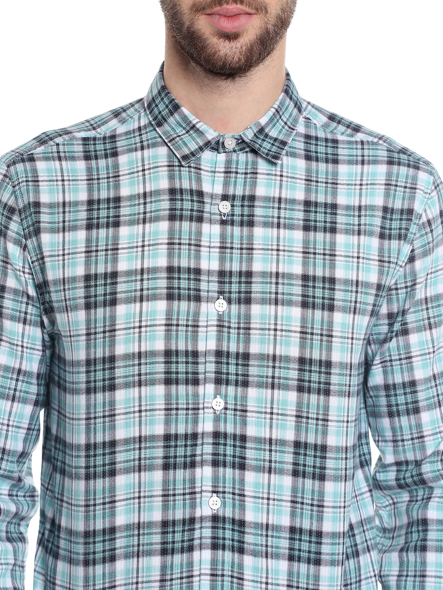Aqua Blue Long Sleeves Check Shirt