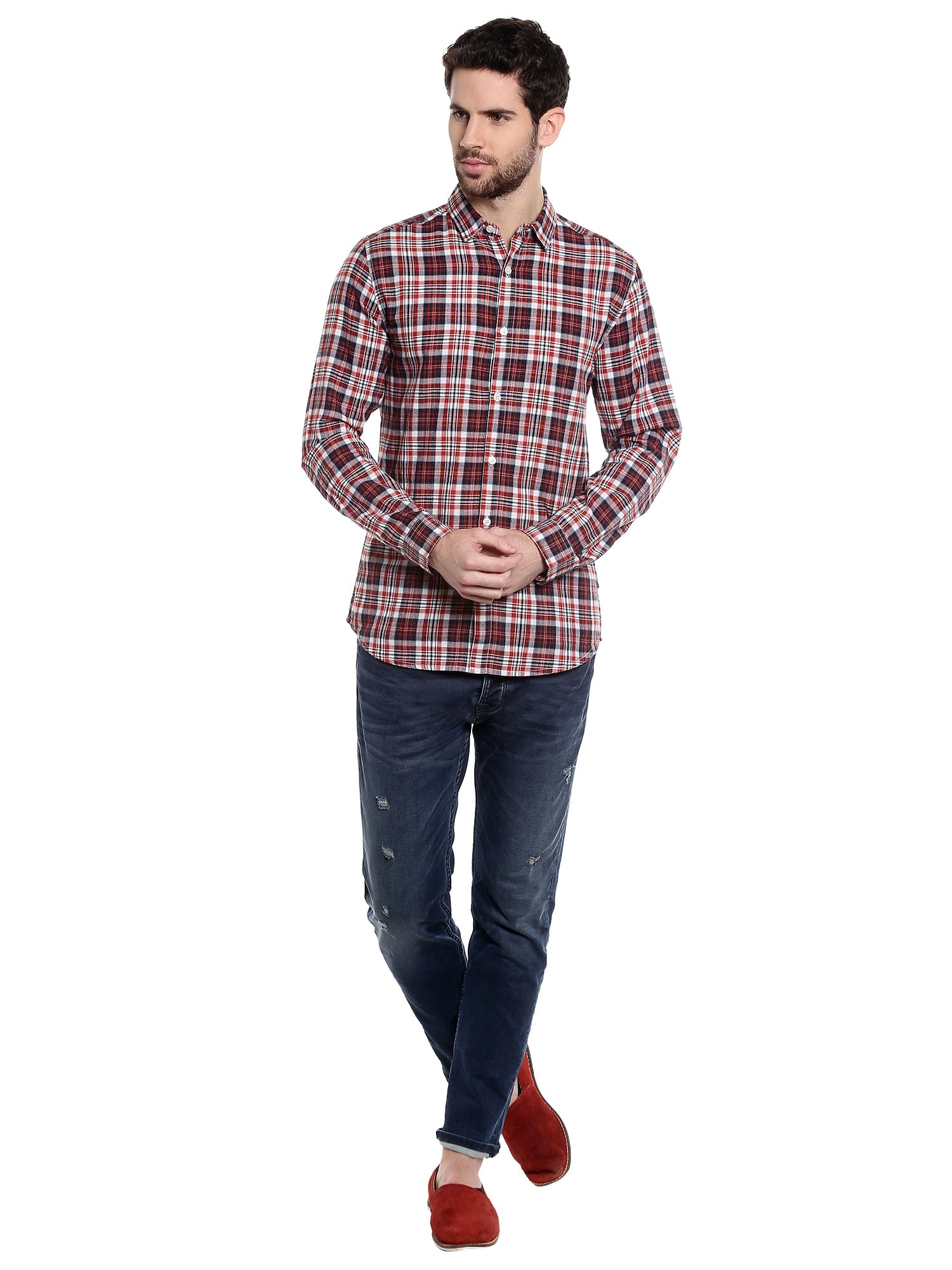 Red Long Sleeves Check Shirt