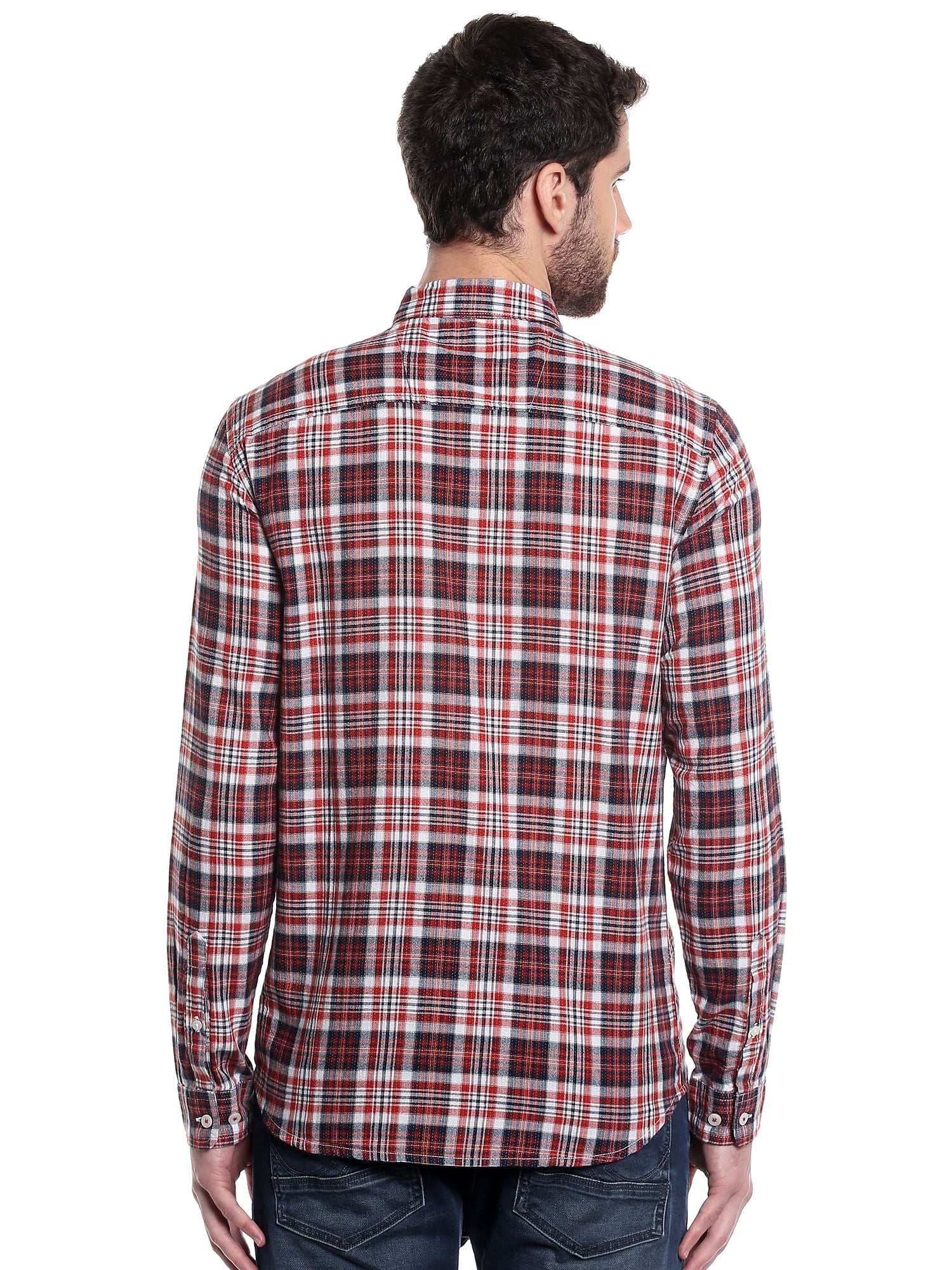 Red Long Sleeves Check Shirt