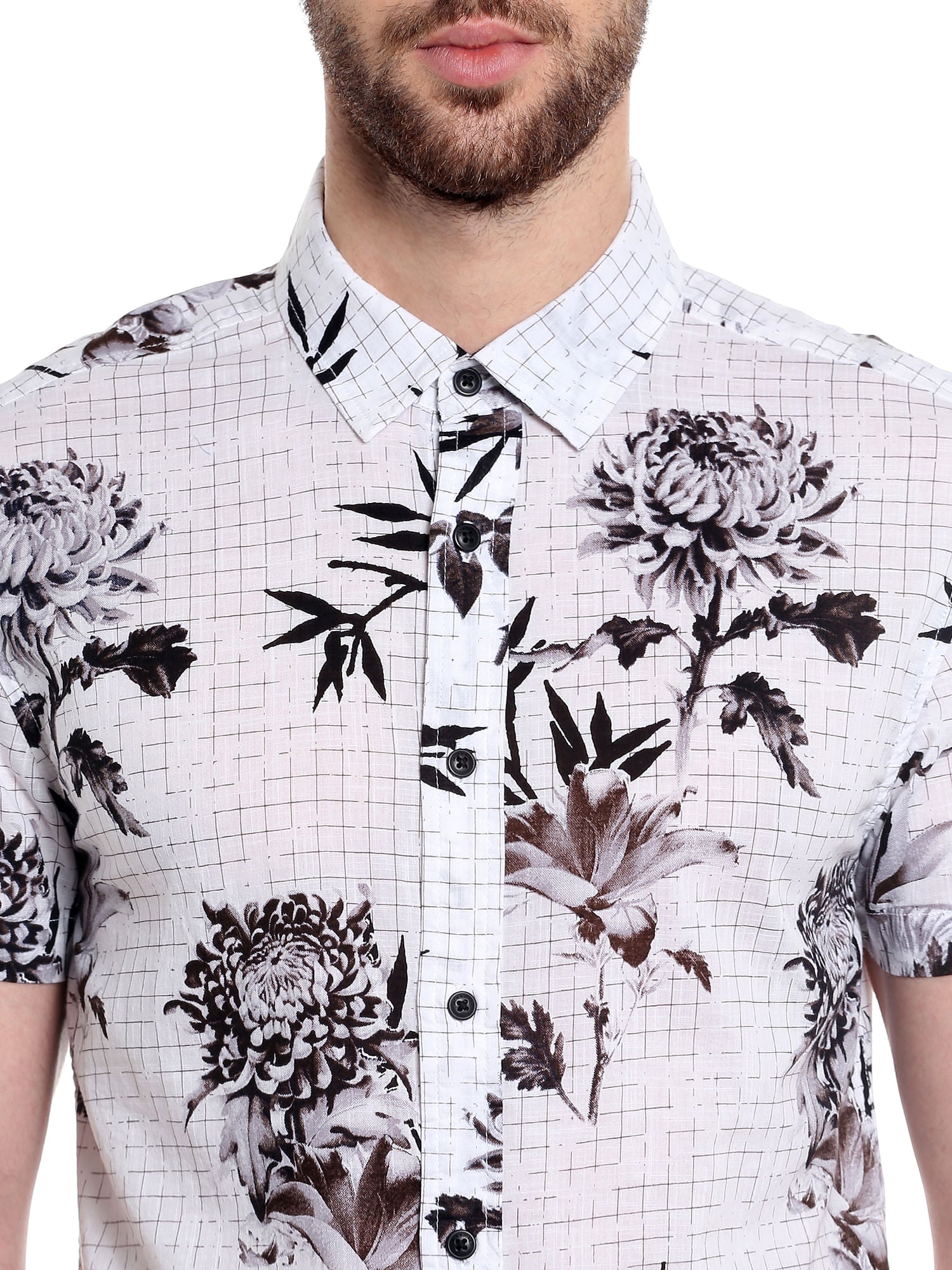 White Floral Print Slim Fit Shirt