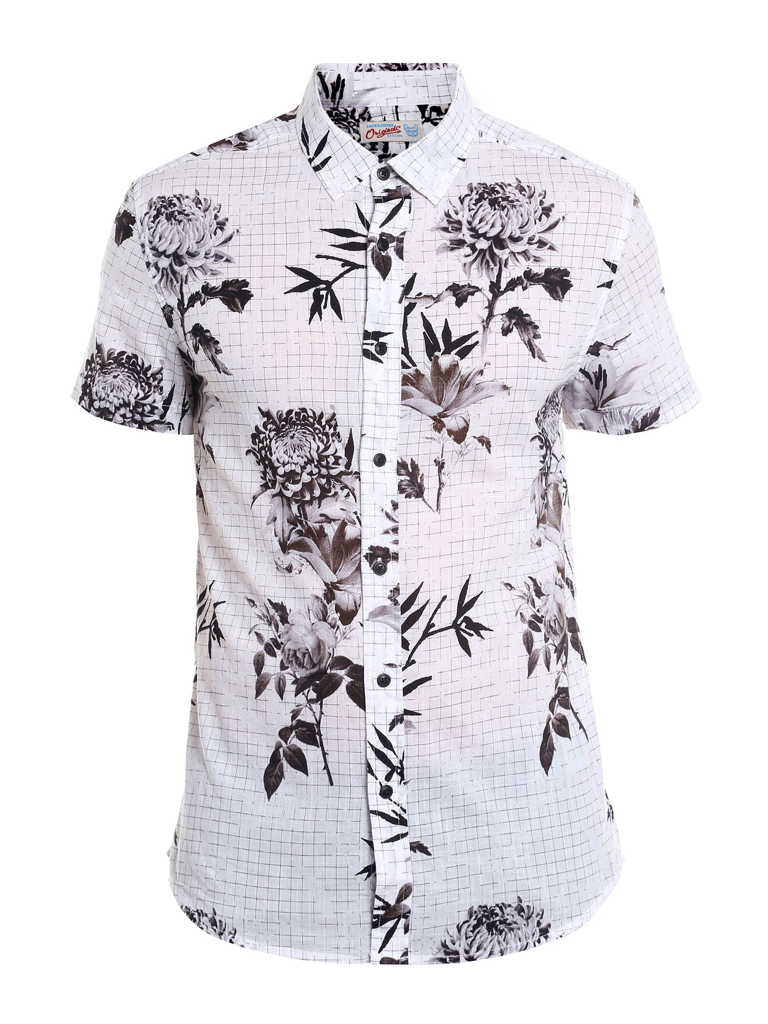 White Floral Print Slim Fit Shirt