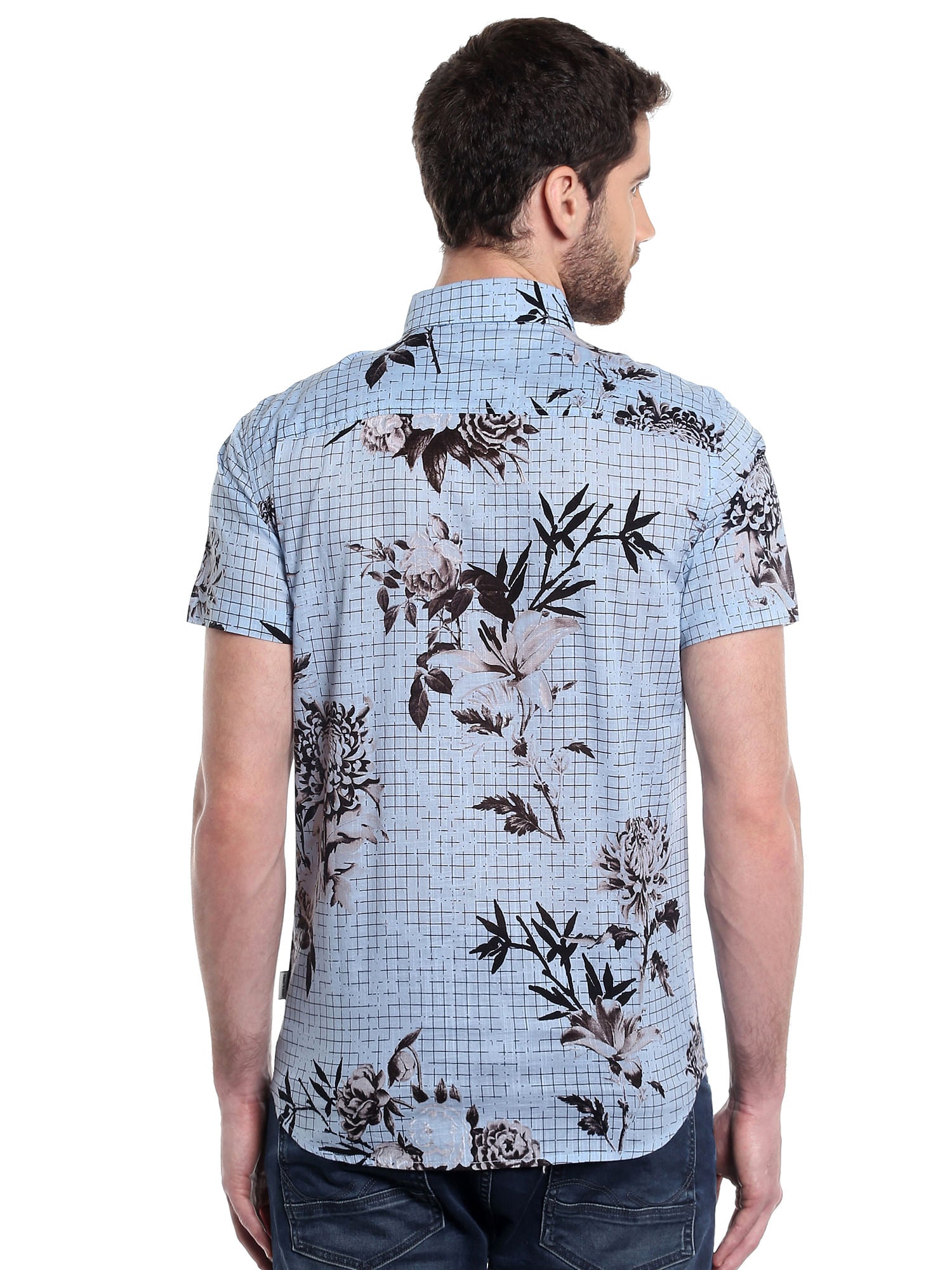 Blue Floral Print Slim Fit Shirt
