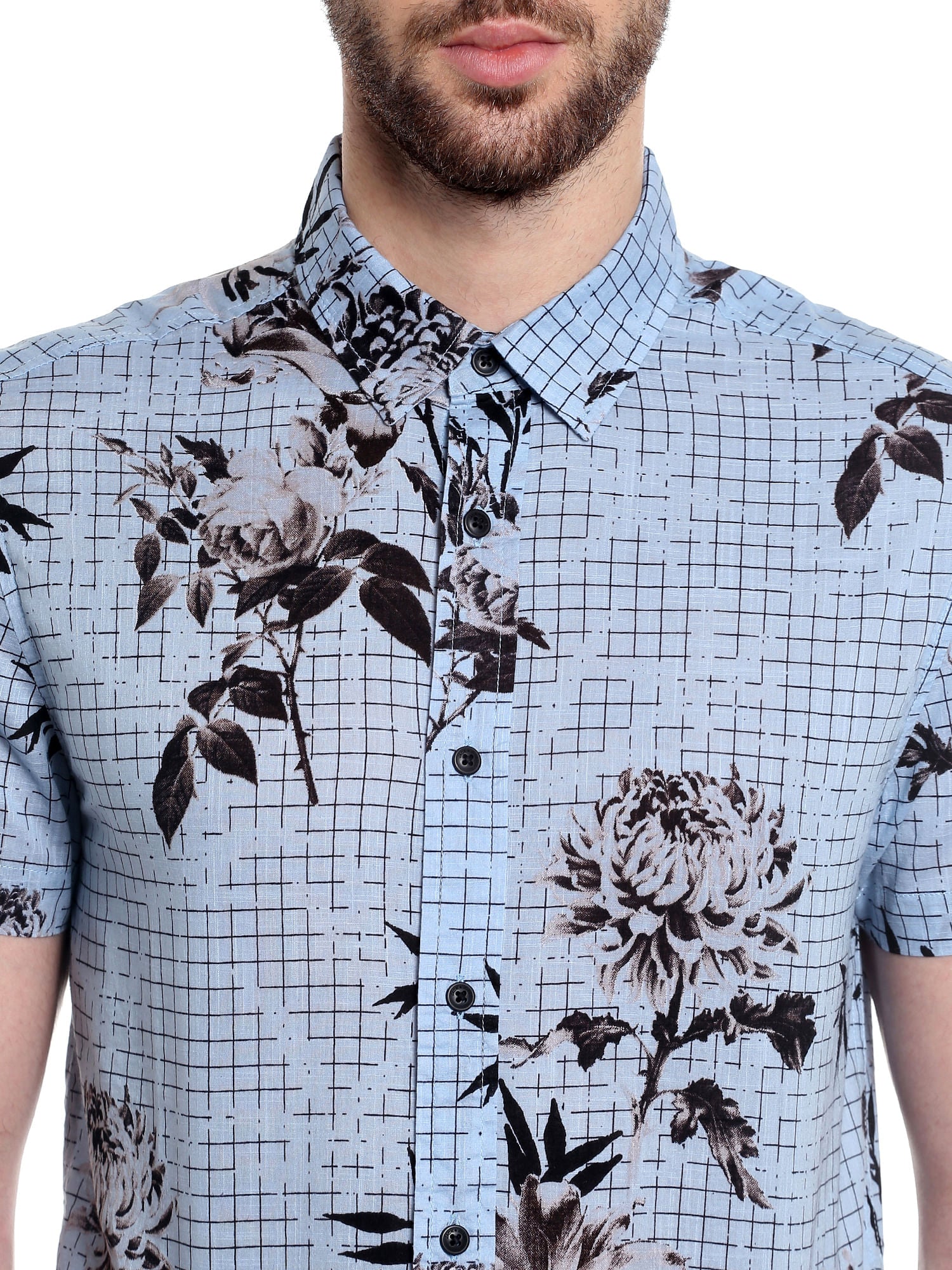 Blue Floral Print Slim Fit Shirt