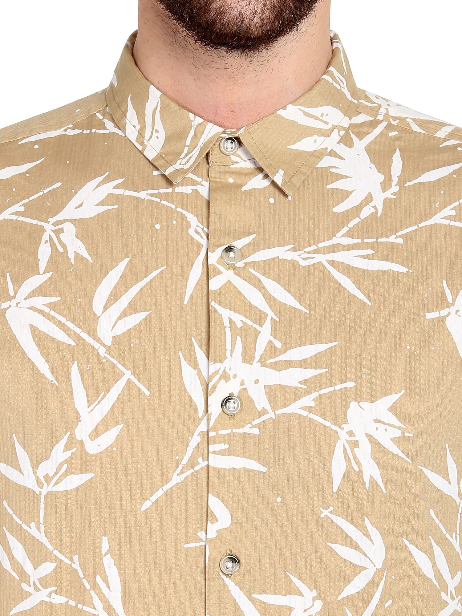 Beige Foliage Print Slim Fit Shirt