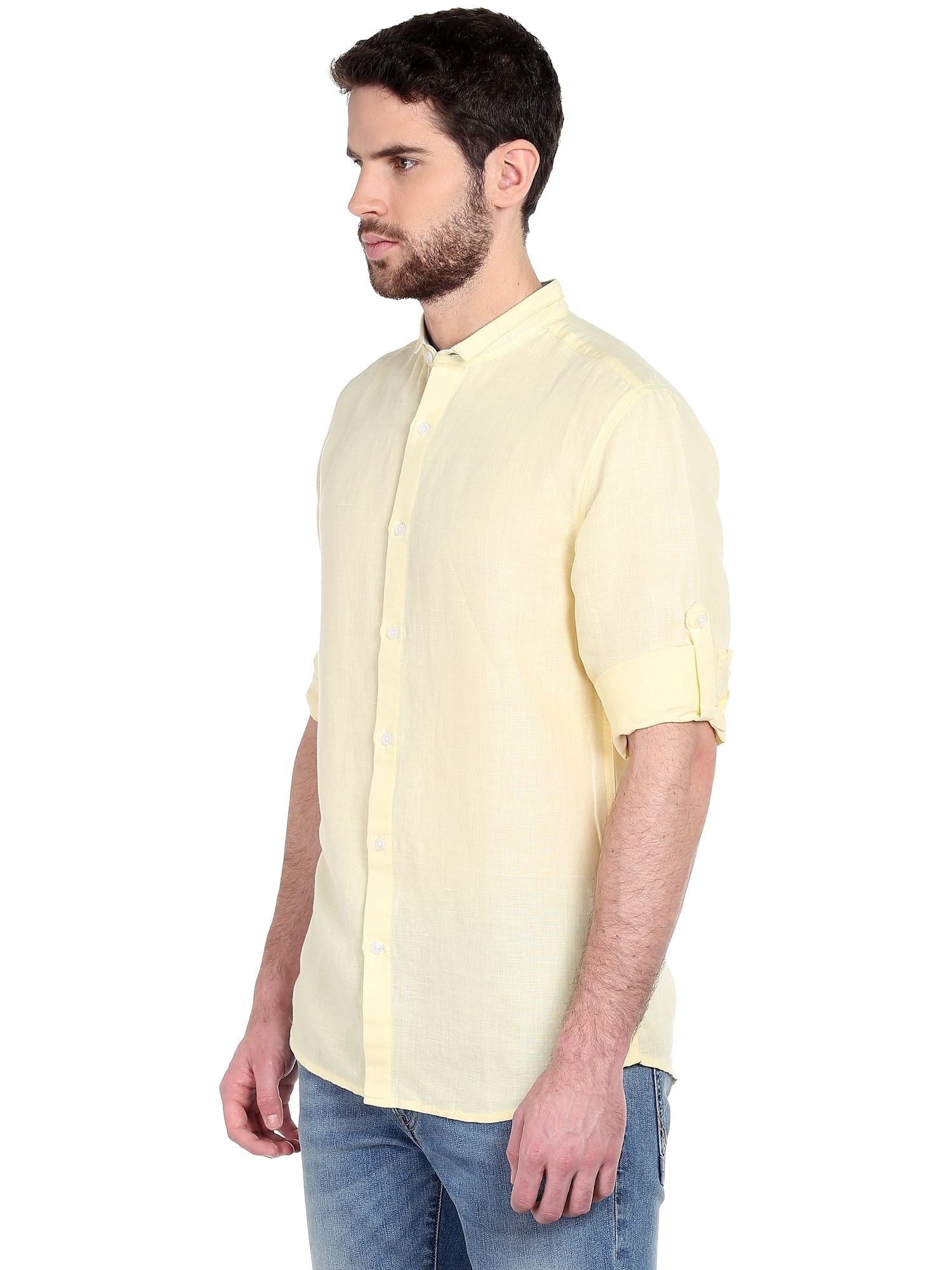 Yellow Mandarin Collar Shirt