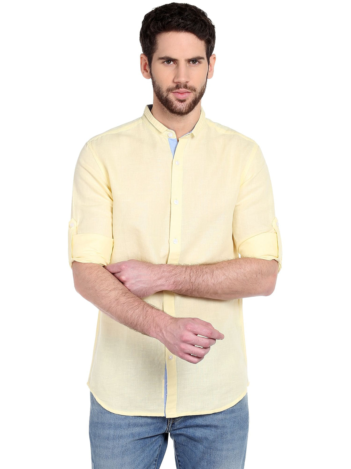 Yellow Mandarin Collar Shirt - S