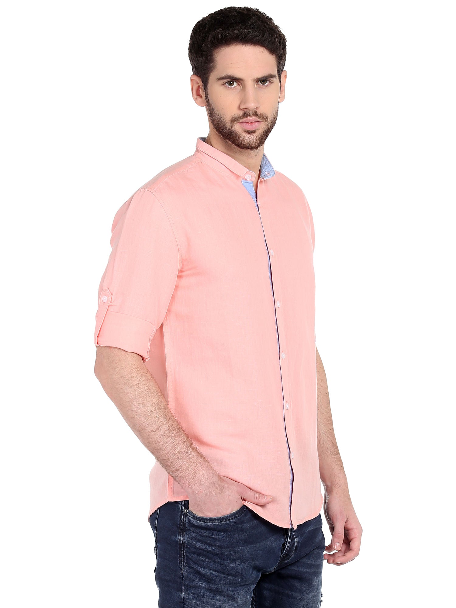 Peach Mandarin Collar Shirt
