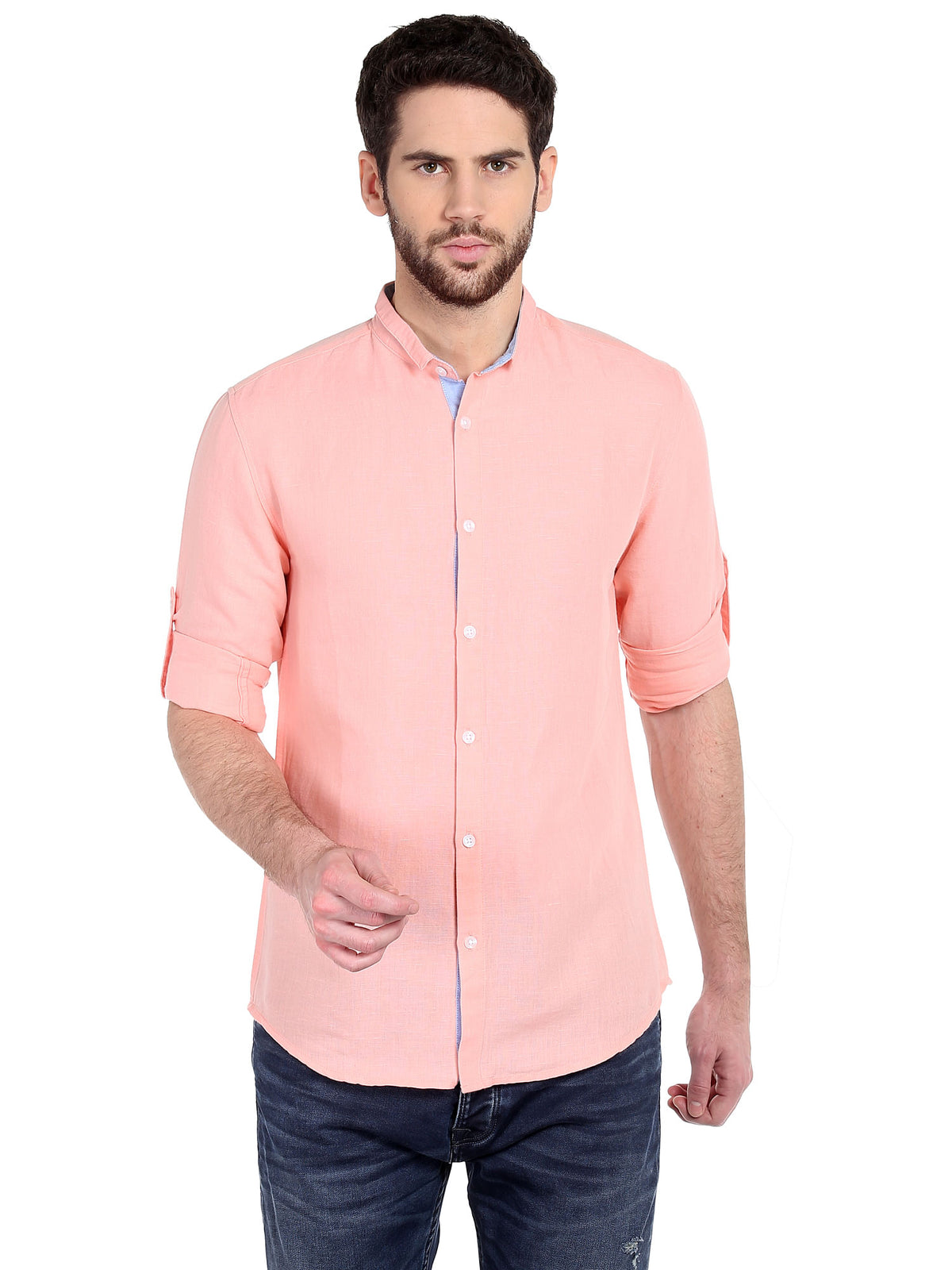 Peach Mandarin Collar Shirt - S