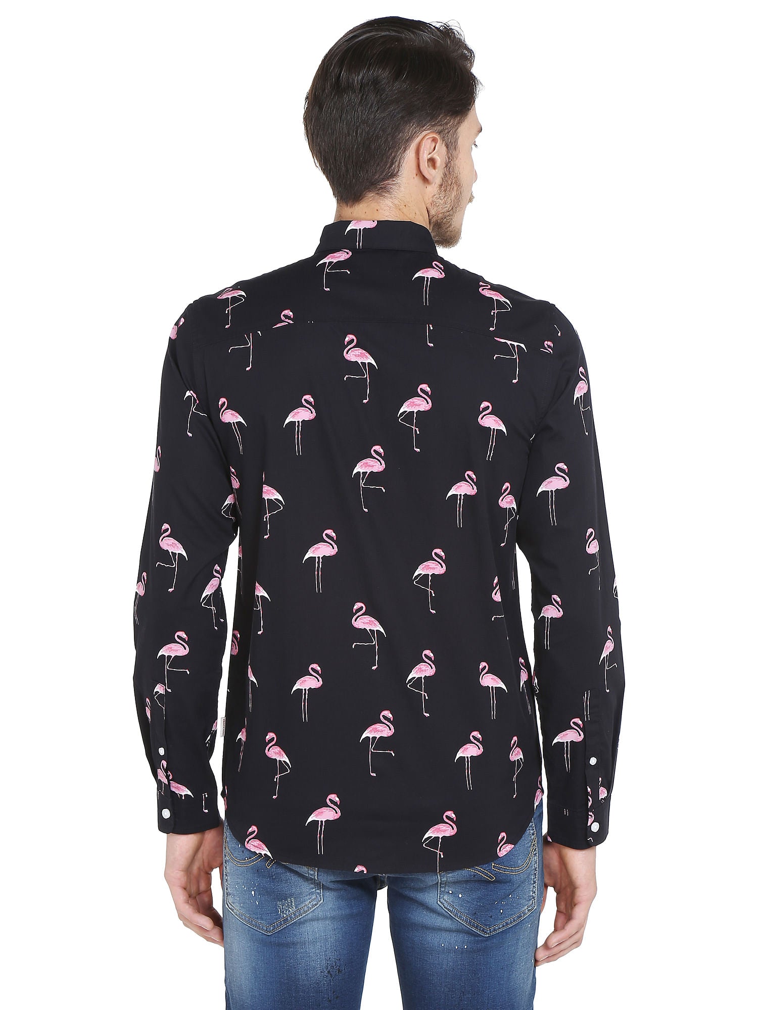 Black Flamingo Print Slim Fit Shirt