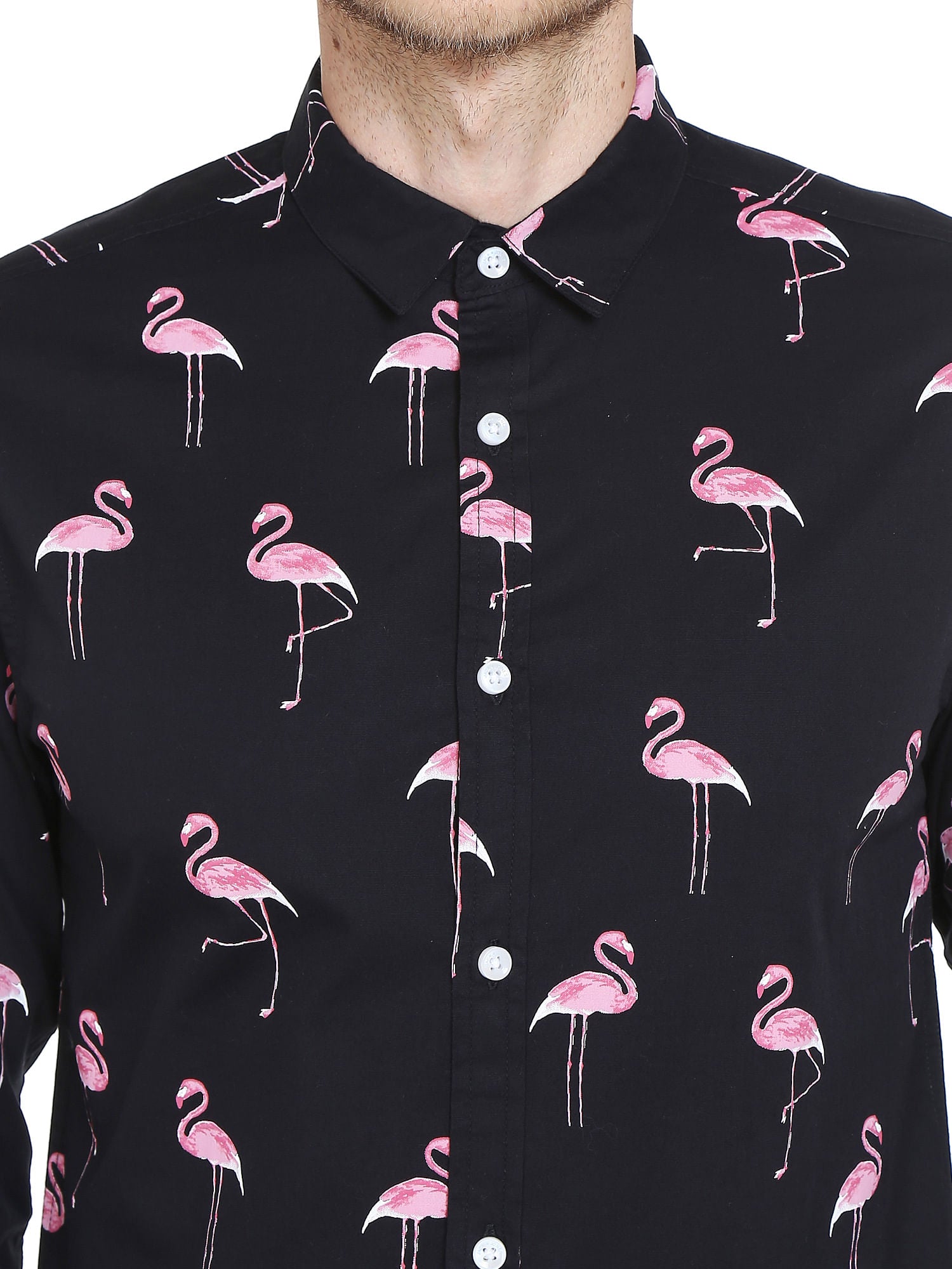 Black Flamingo Print Slim Fit Shirt