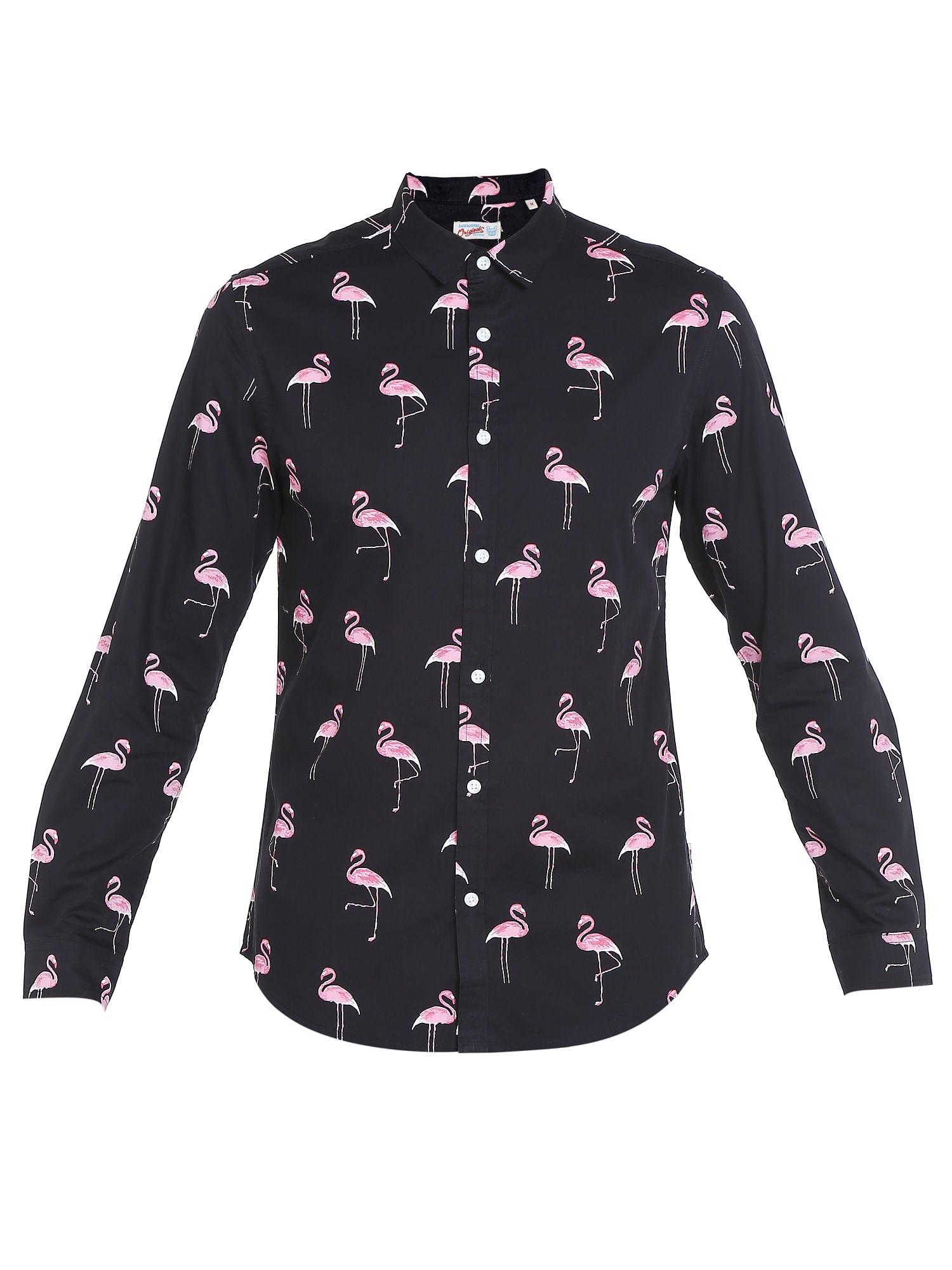 Black Flamingo Print Slim Fit Shirt