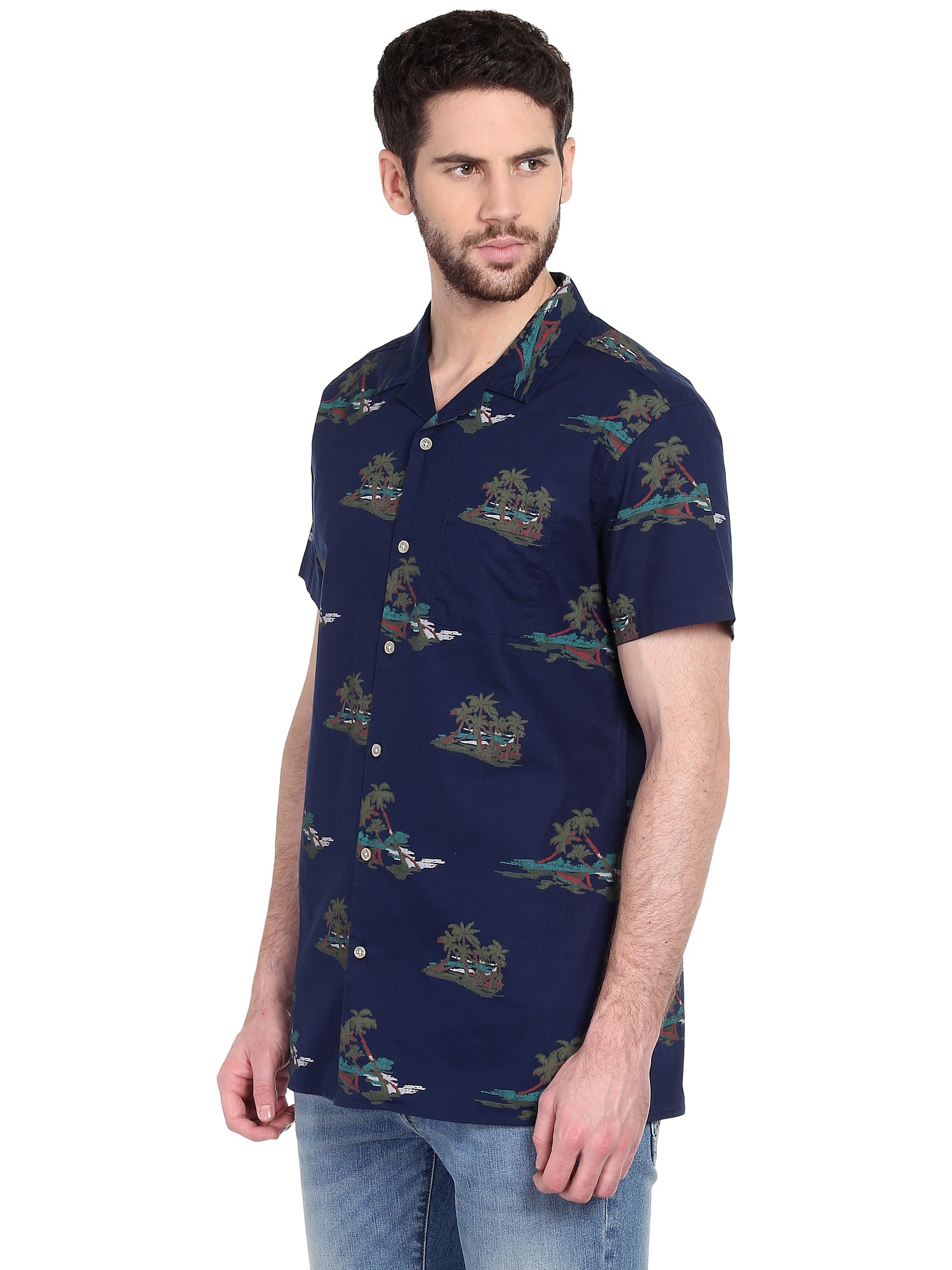 Dark Blue Palm Print Shirt