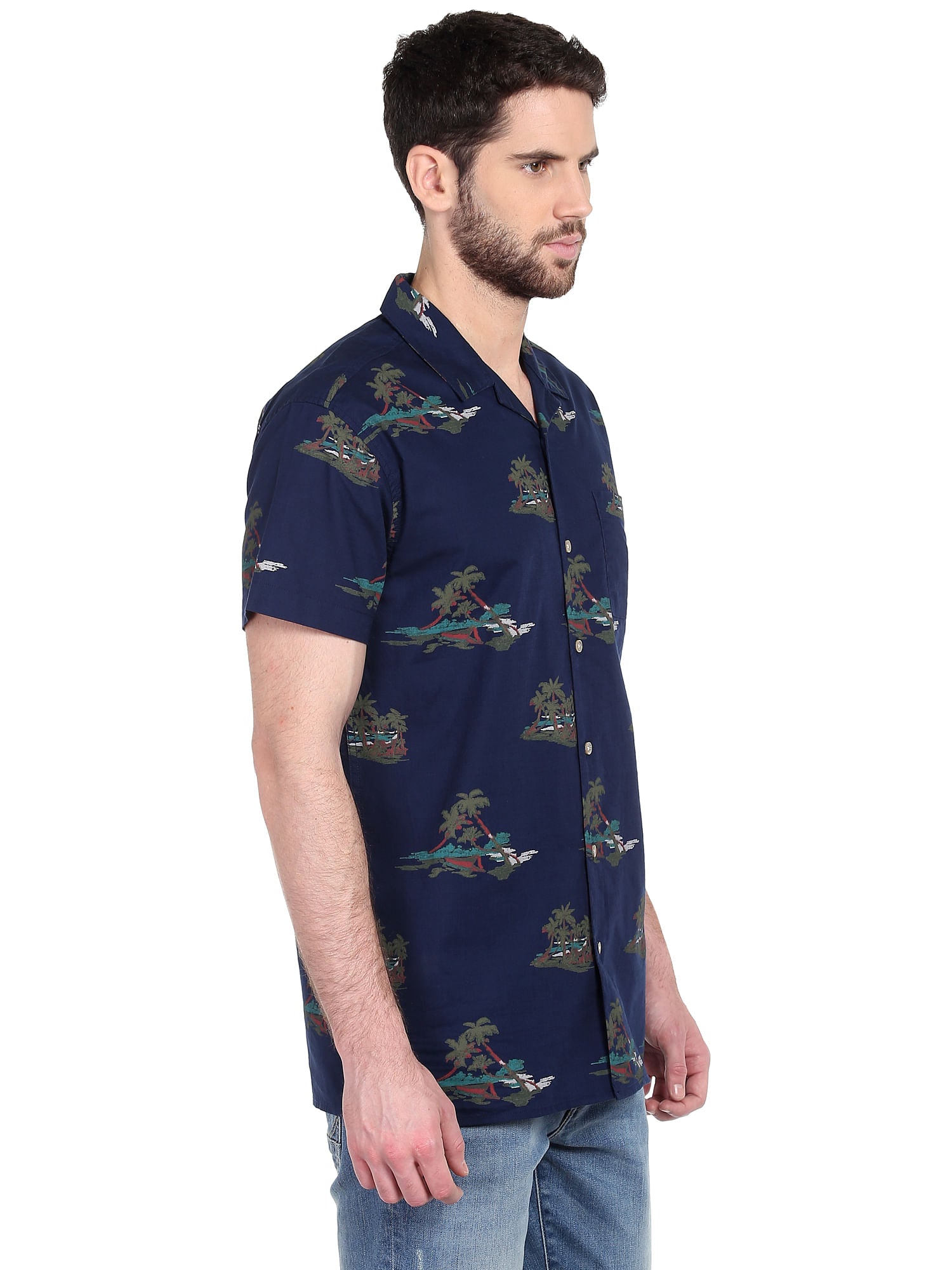 Dark Blue Palm Print Shirt