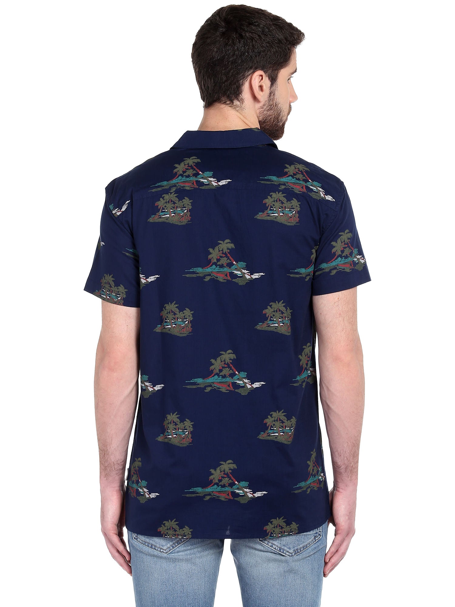Dark Blue Palm Print Shirt