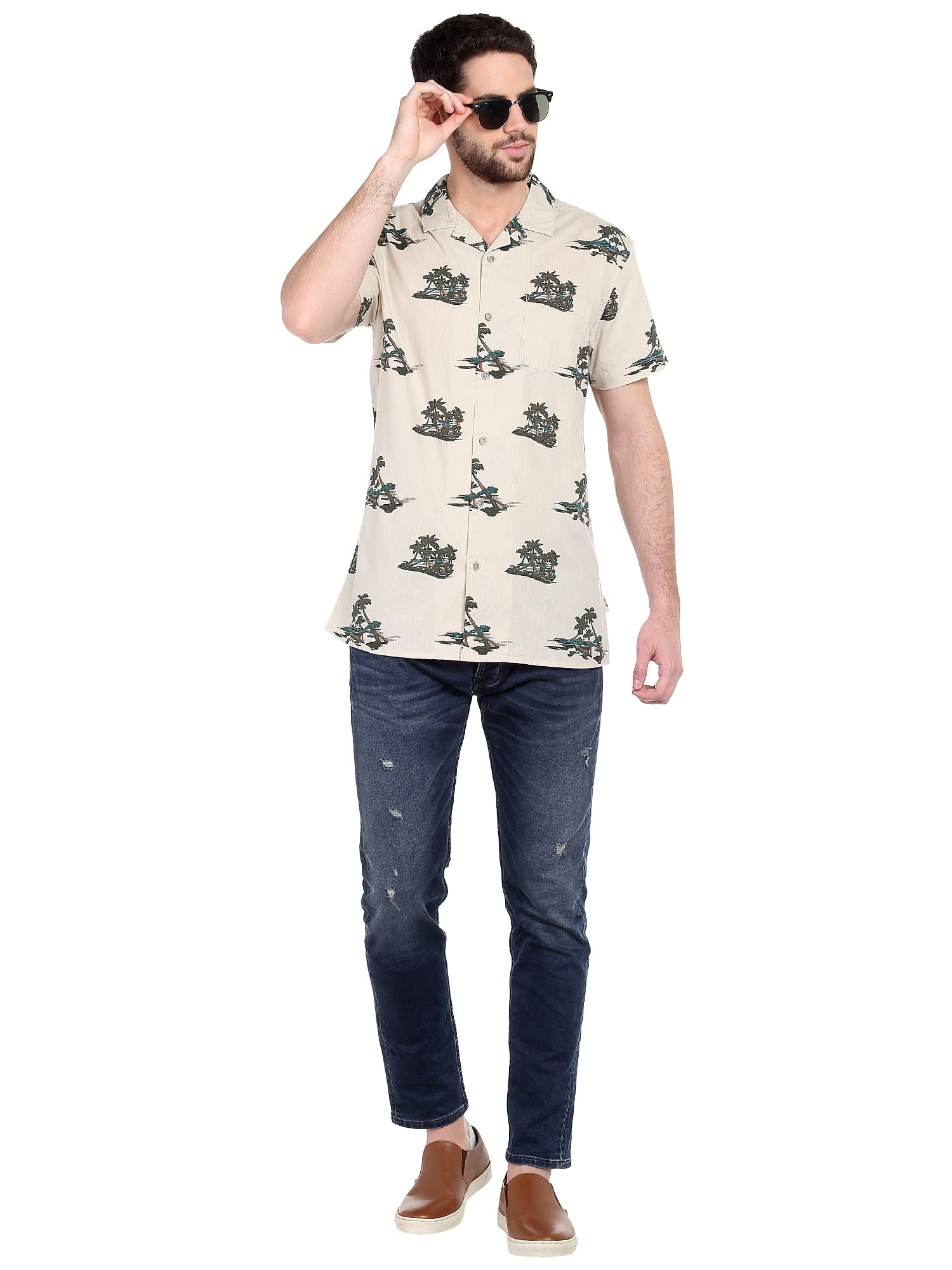 Beige Palm Print Shirt