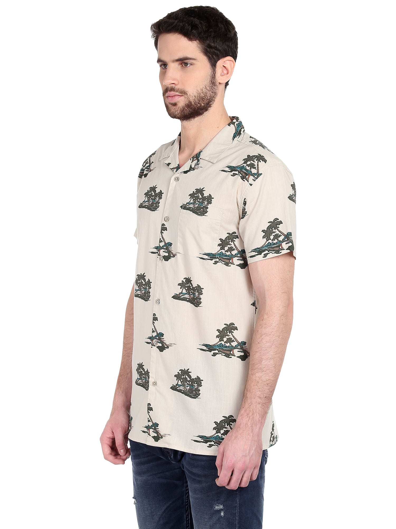 Beige Palm Print Shirt
